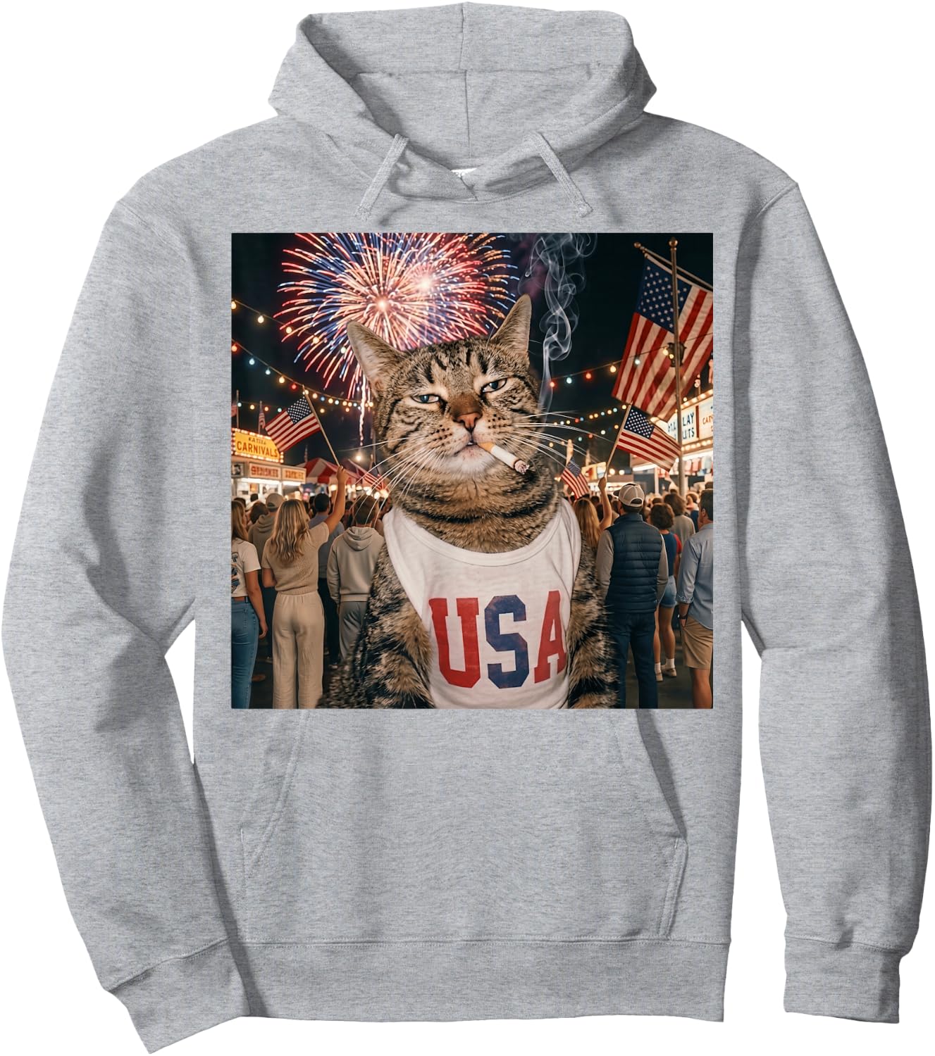 July 4th Patriotic Cat Smoking Cigarette Meme 250 Years Hoodie - Hoodie | Ash
