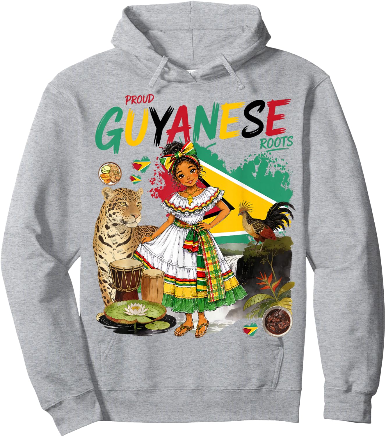 Guyanese Heritage Girls Outfit Idea & Guyana Flag Themed Hoodie - Hoodie | Ash