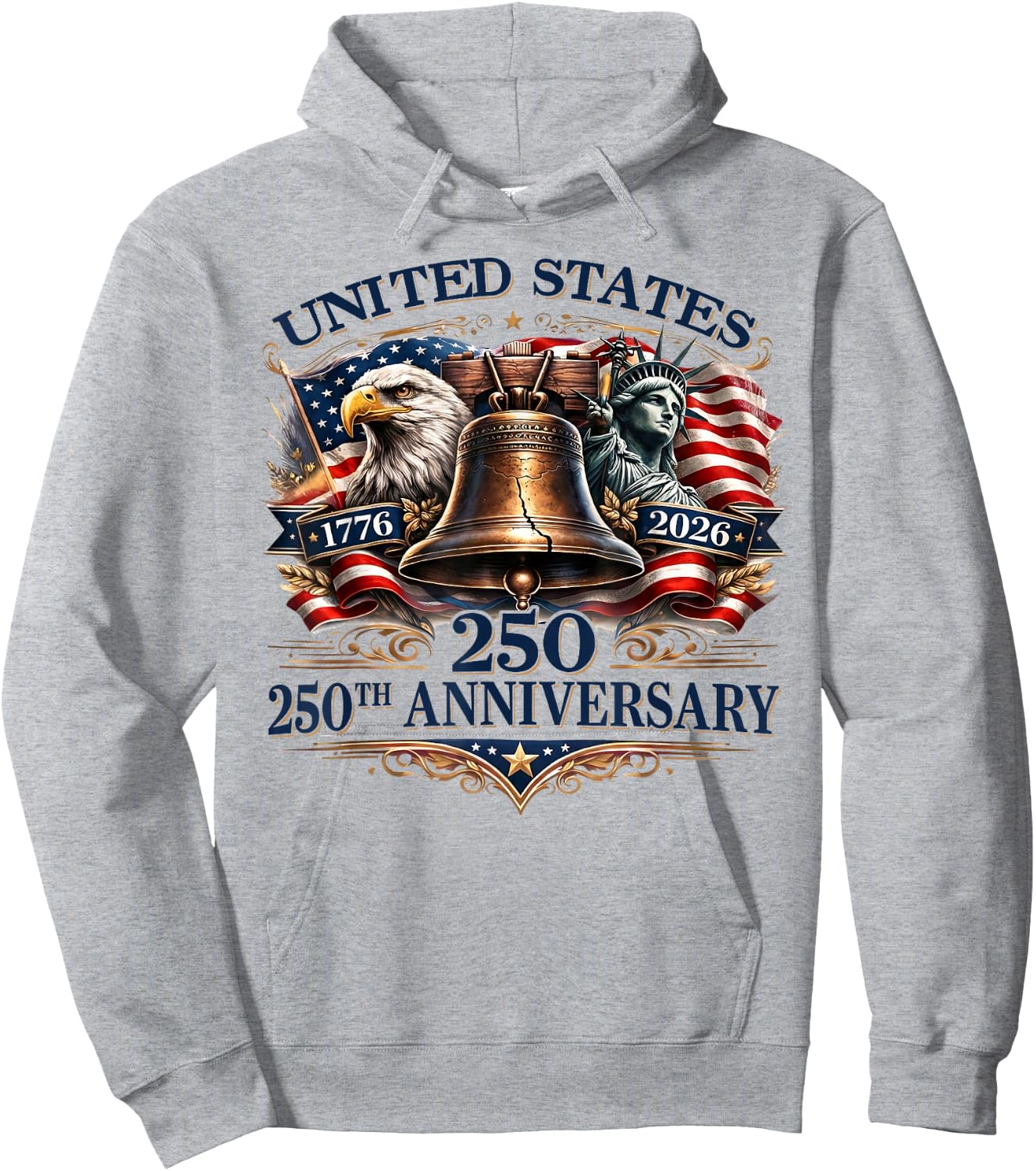 250th Anniversary 1776 2026 USA Patriotic Eagle 4th of July Hoodie - Hoodie | Ash