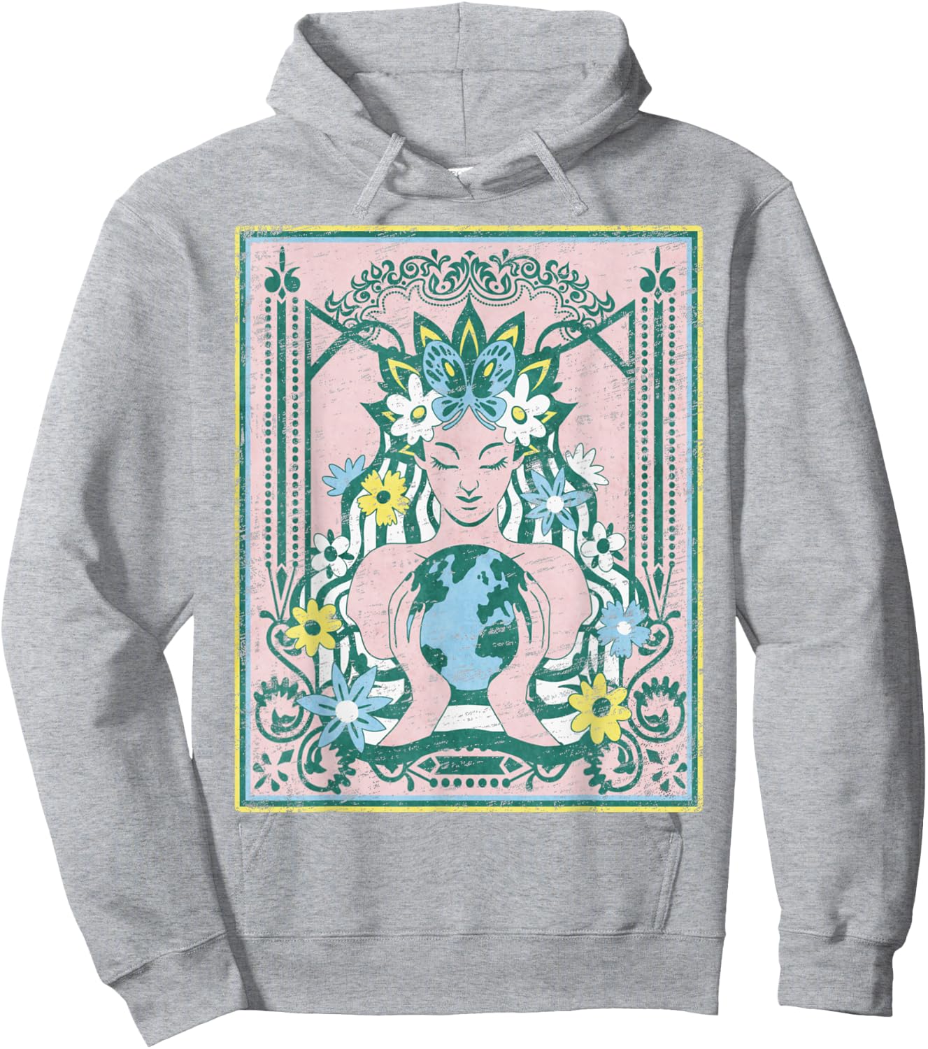 Mother Planet Earth Day Nature Vintage Art Nouveau Hippie Hoodie - Hoodie | Ash