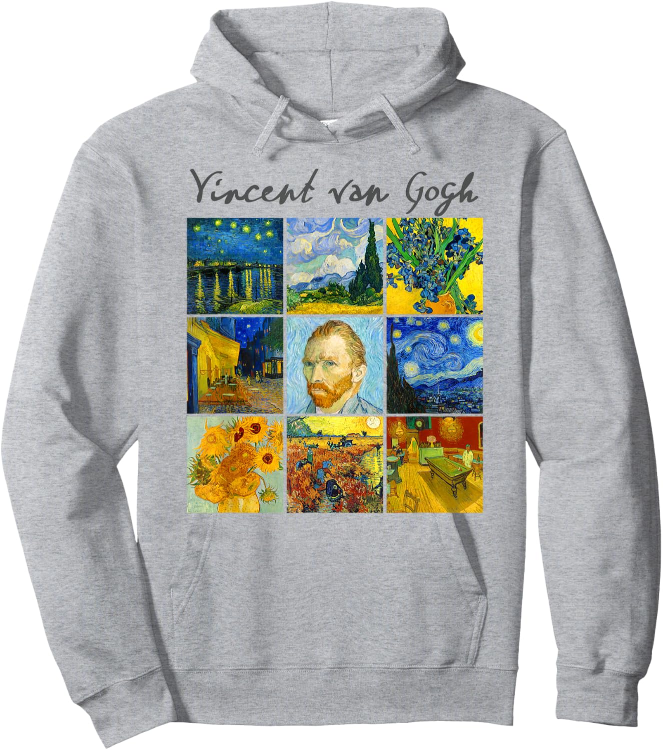 Famous Van Gogh Paintings Art Starry Night Flowers Portrait Hoodie - Hoodie | Ash