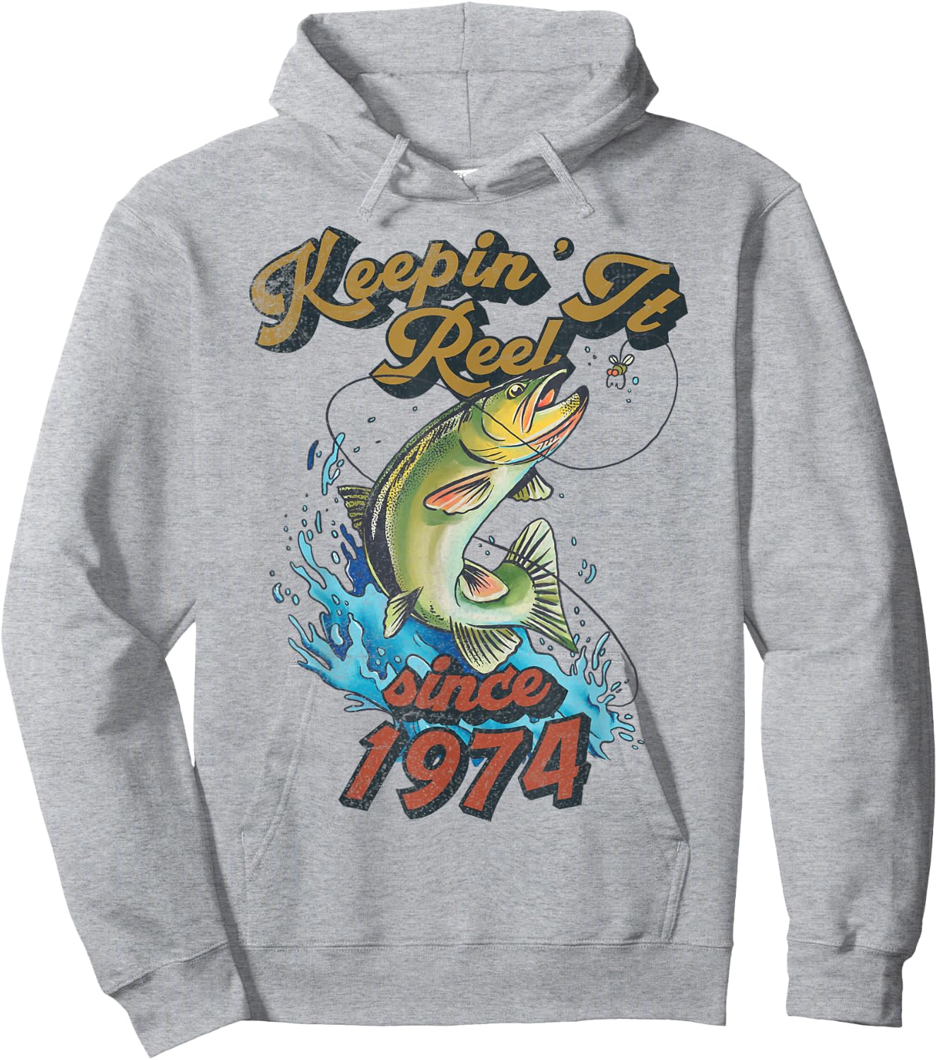 Funny Fishing Birthday Since 1974 Keepin It Reel Hoodie - Hoodie | Ash