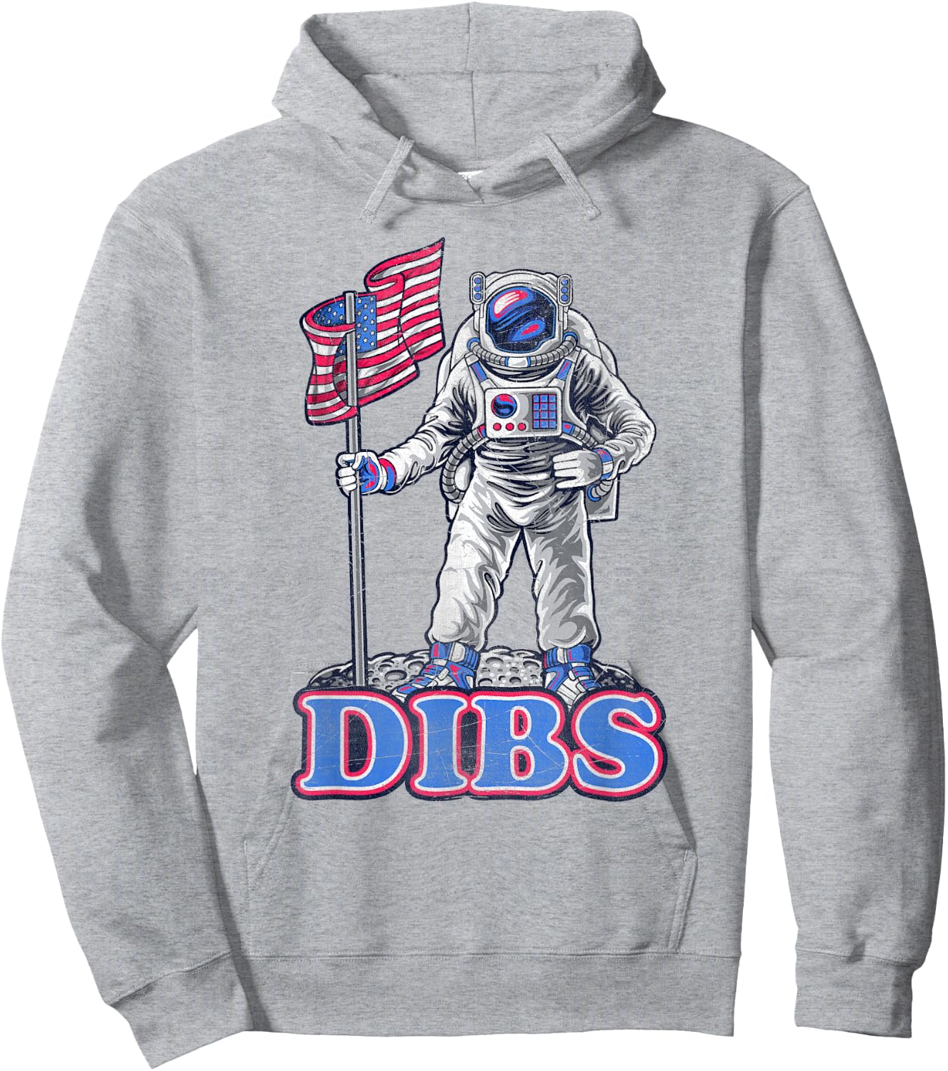 American Flag Astronaut Moon Dibs Red White Blue 4th of July Hoodie - Hoodie | Ash