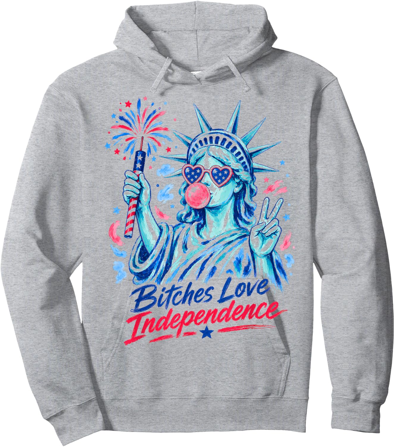 Retro Bitches Love Independence Funny 4th of July Women Hoodie - Hoodie | Ash