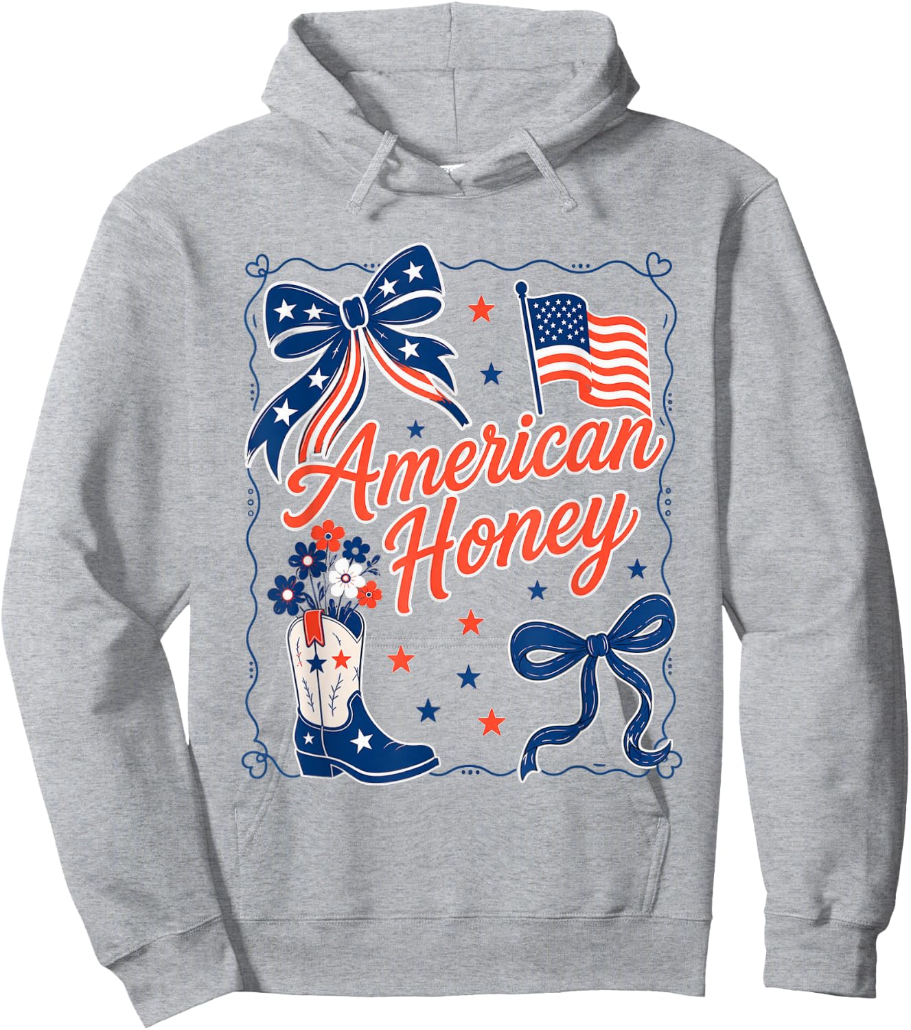 American Honey Retro Coquette Bow Patriotic 4th of July Hoodie - Hoodie | Ash