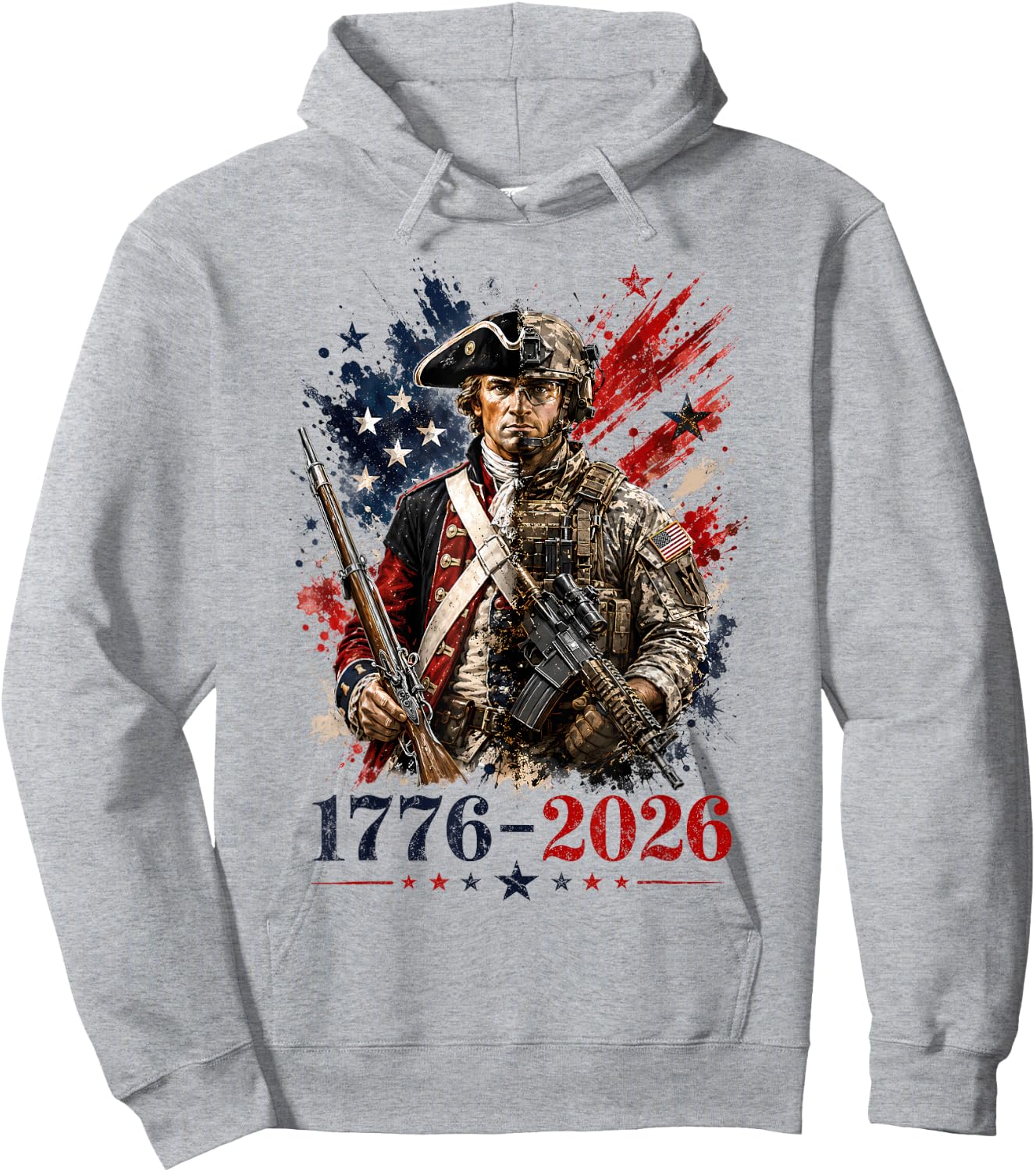 Patriotic 1776 2026 Soldier 250th Anniversary USA 4th July Hoodie - Hoodie | Ash