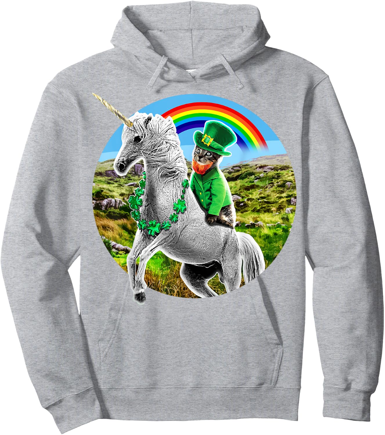 St. Patricks Day Unicorn Rainbow Leprechaun Cat Shirt Gift Hoodie - Hoodie | Ash