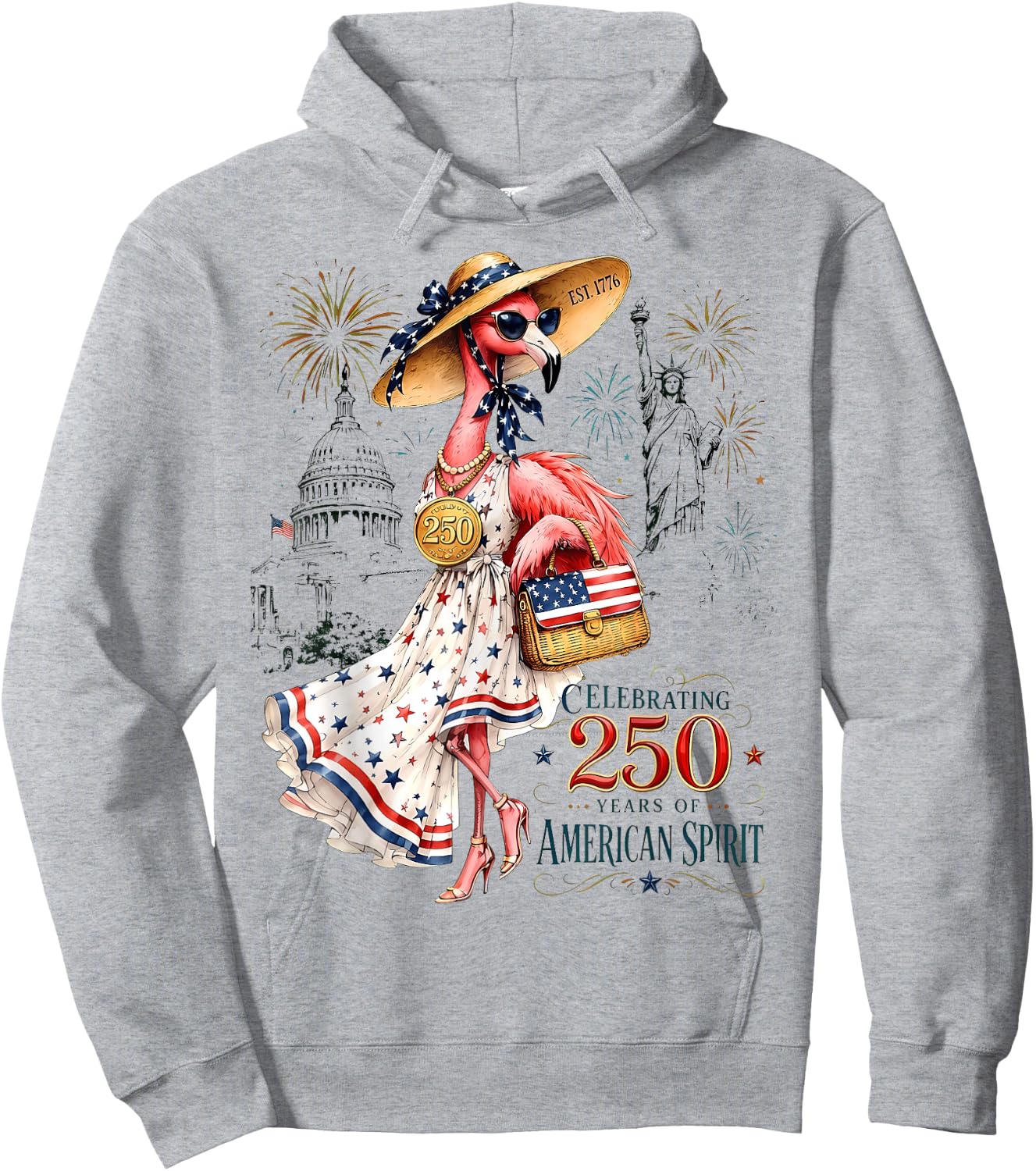 Patriotic Flamingo 250 Years American Spirit Hoodie - Hoodie | Ash