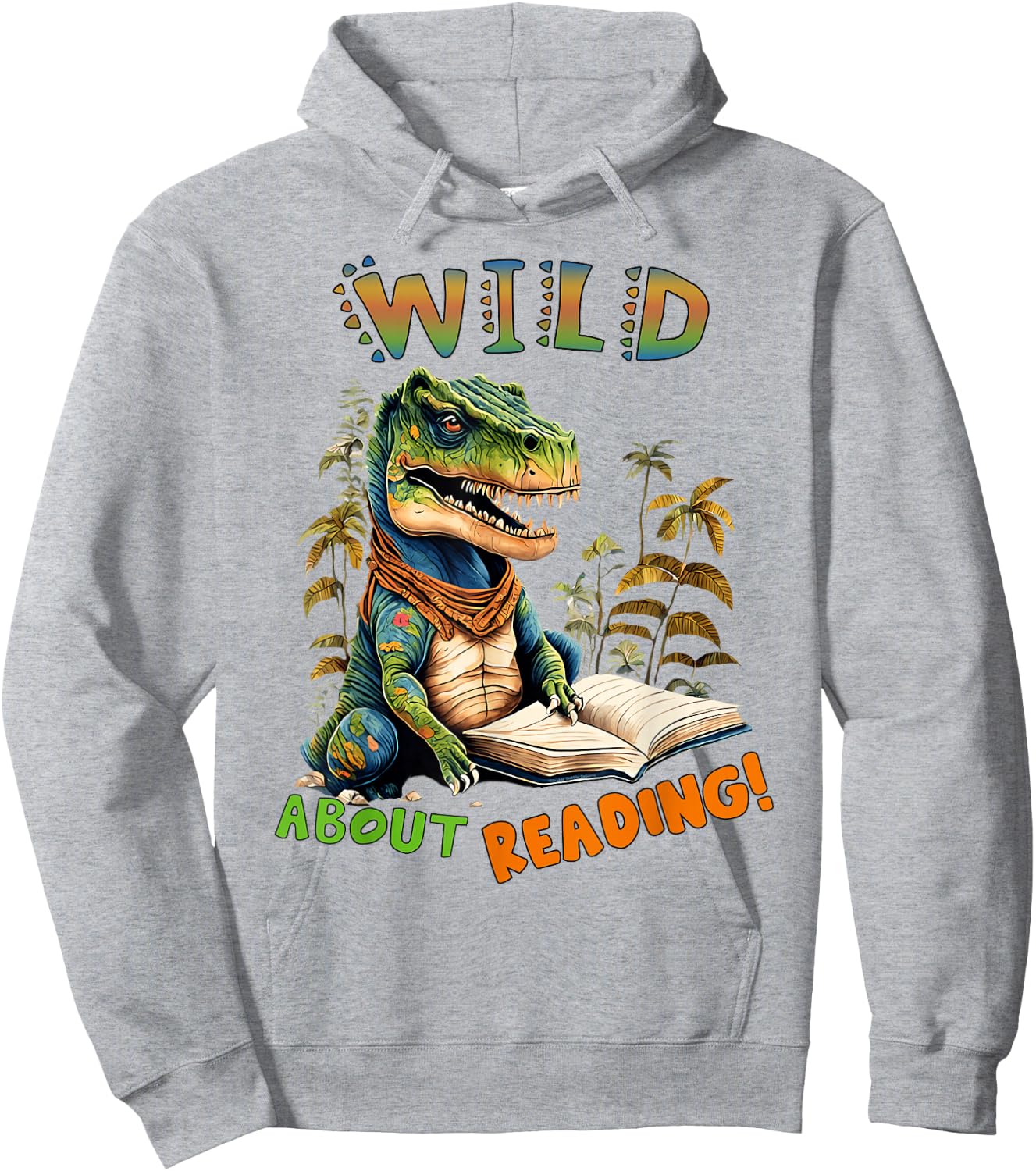 Librarian Teacher Kids Wild About Reading Dinosaur Reading Hoodie - Hoodie | Ash