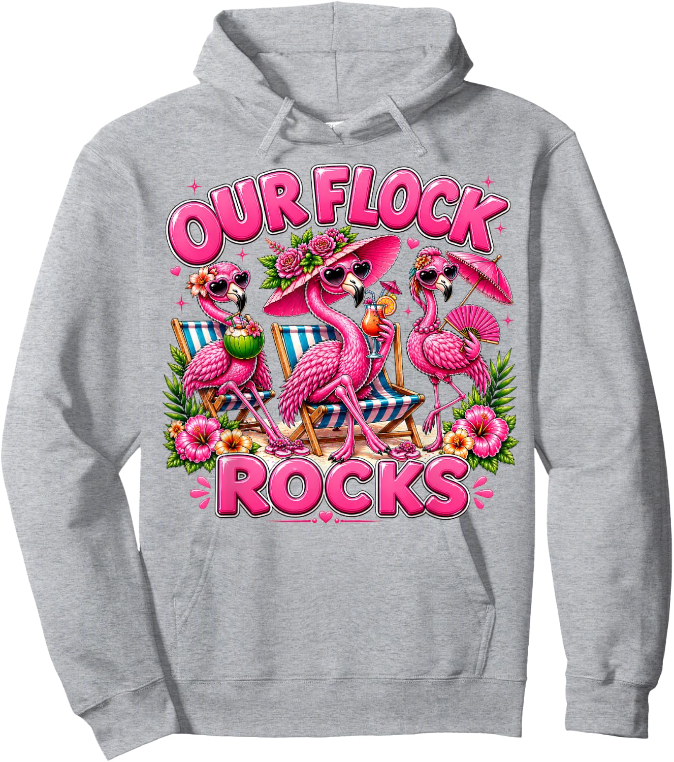 Our Flock Rocks Flamingo Summer Vacation Family Matching Hoodie - Hoodie | Ash
