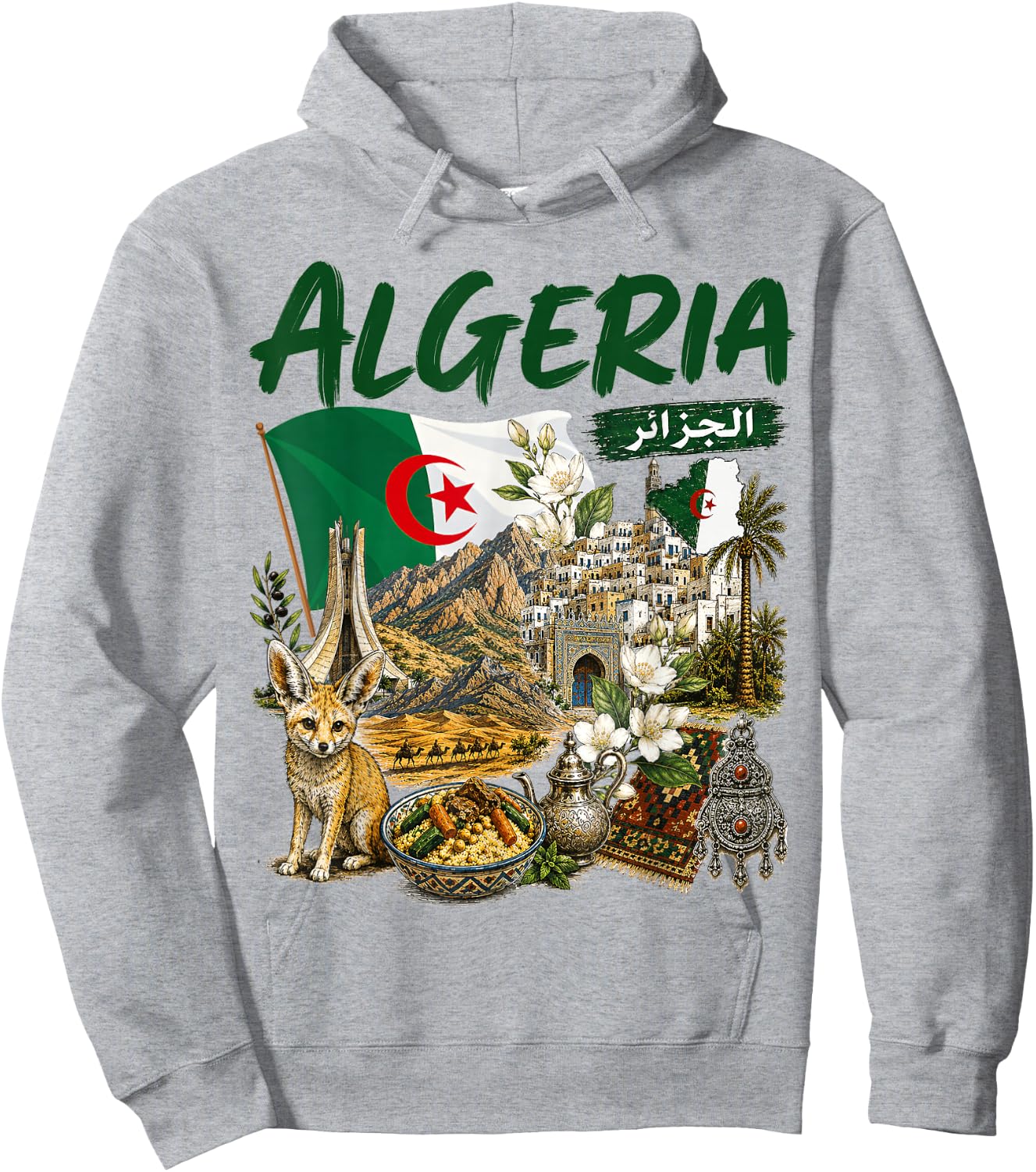 Algerian Flag Heritage Outfit Idea Algeria Themed Hoodie - Hoodie | Ash