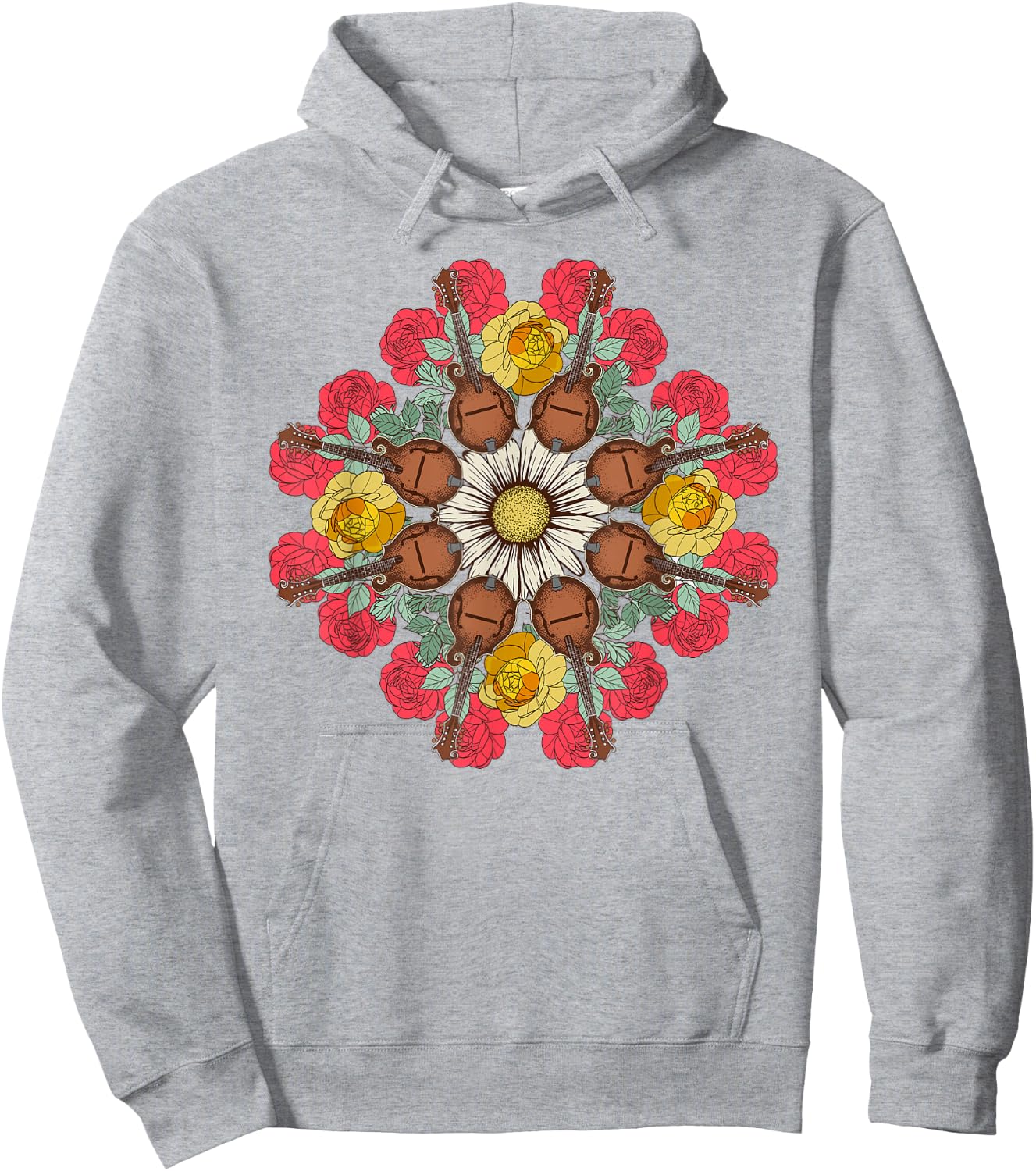 Mandolin Mandala Bluegrass, Mindfulness & Nature Graphic Hoodie - Hoodie | Ash