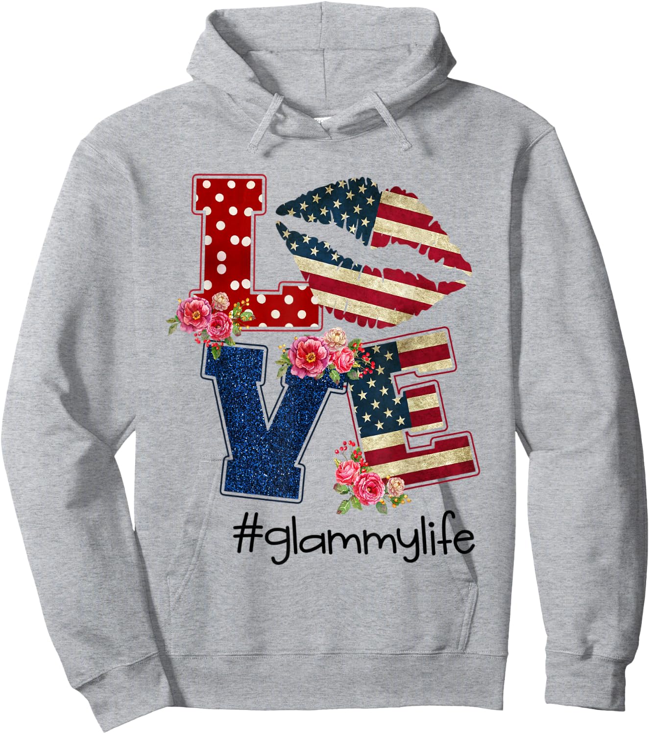 Love Glammy life -Lips flag-Gift Independence day Men Hoodie - Hoodie | Ash