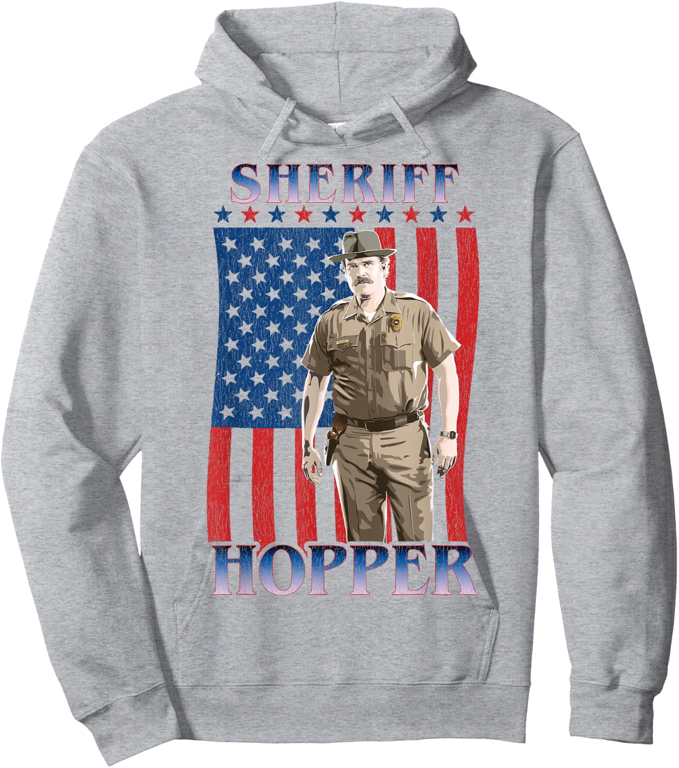 Stranger Things Sheriff Hopper American Flag Poster Hoodie - Hoodie | Ash