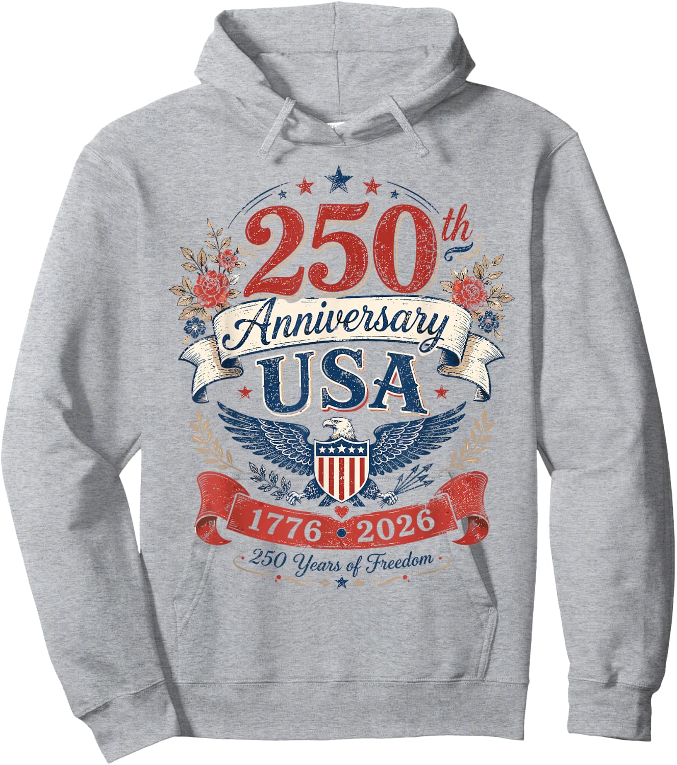 250th Anniversary USA Women Vintage Patriotic 1776 2026 Hoodie - Hoodie | Ash