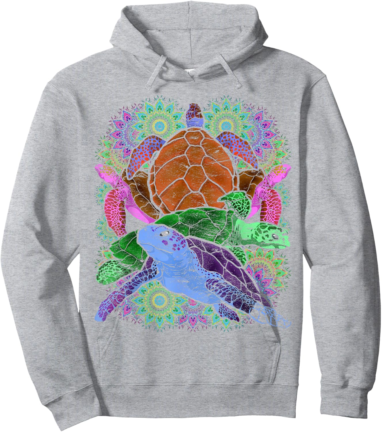 Colourful Mandala Hawaiian Tattoo Ocean Animal Turtle Hoodie - Hoodie | Ash