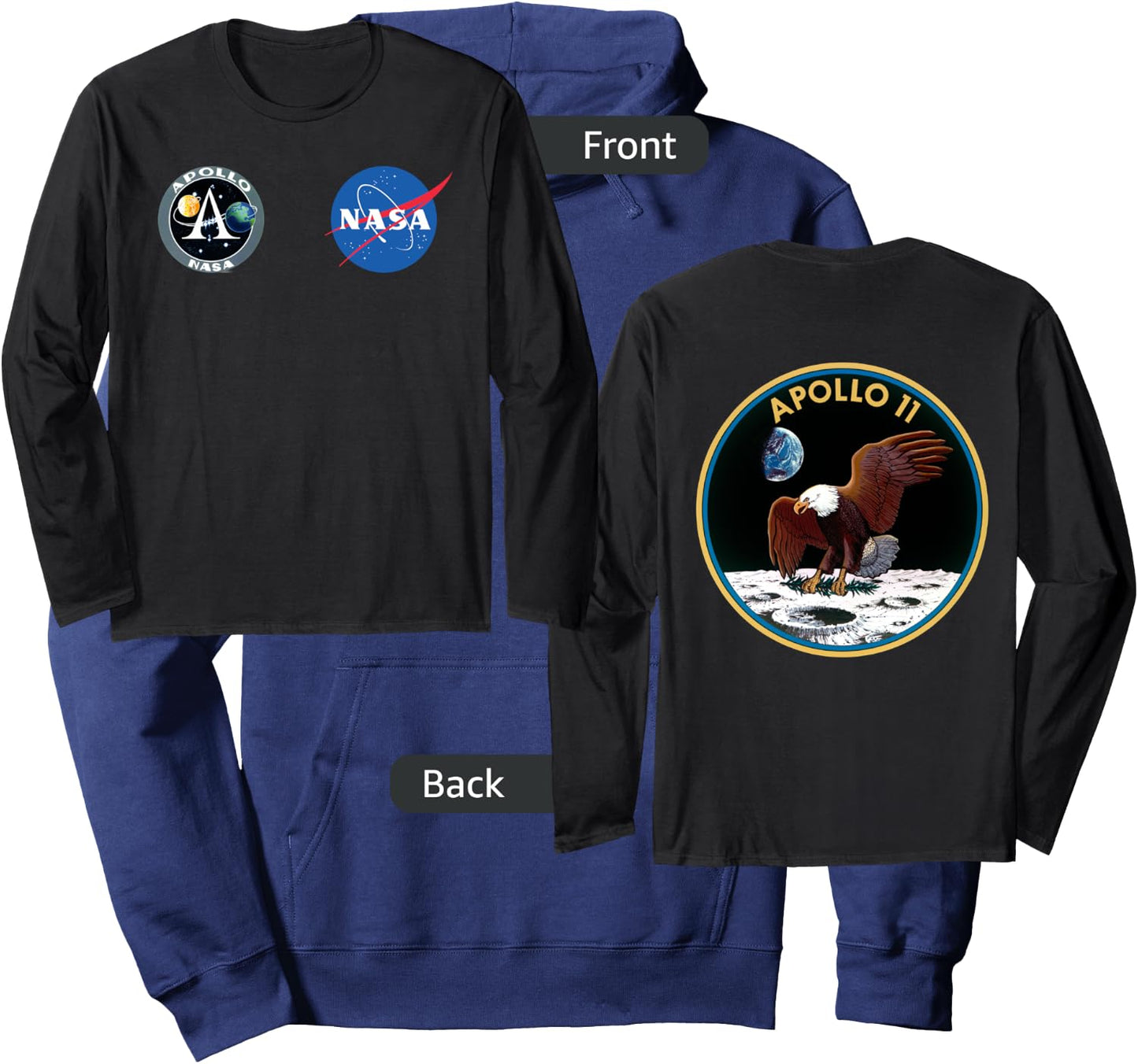Apollo 11 Front and Back Design NASA Moon Program Hoodie - Hoodie | Navy