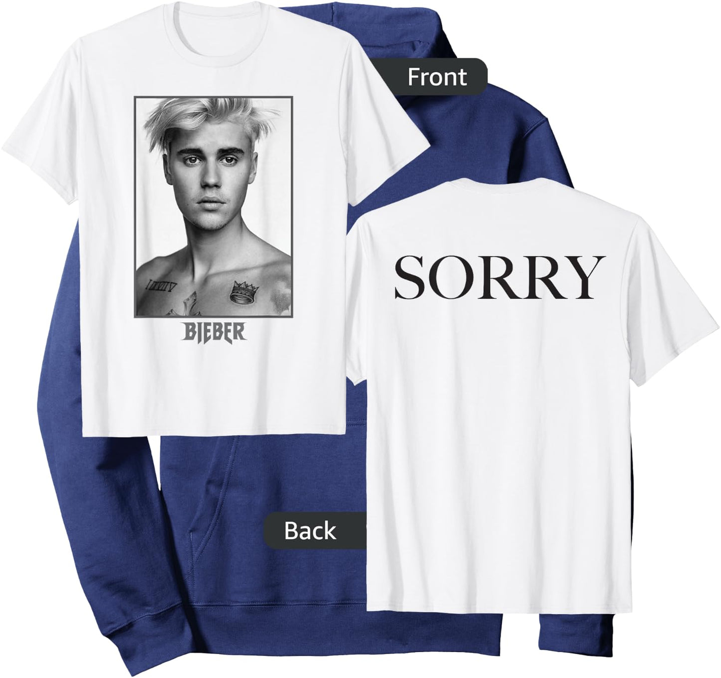Justin Bieber Official Purpose Tour B&W Sorry Back Hoodie - Hoodie | Navy