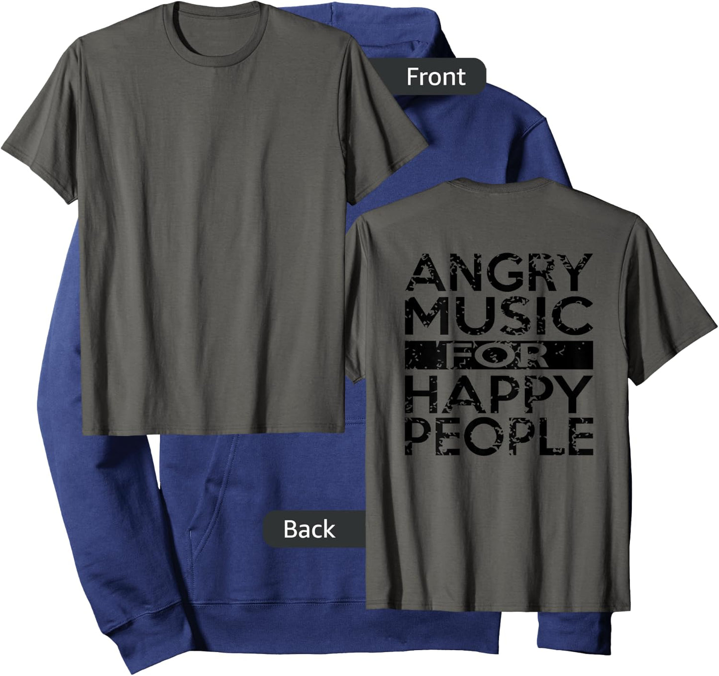 BACK PRINT Angry Music Happy People Heavy Metal Hard Rock Hoodie - Hoodie | Navy