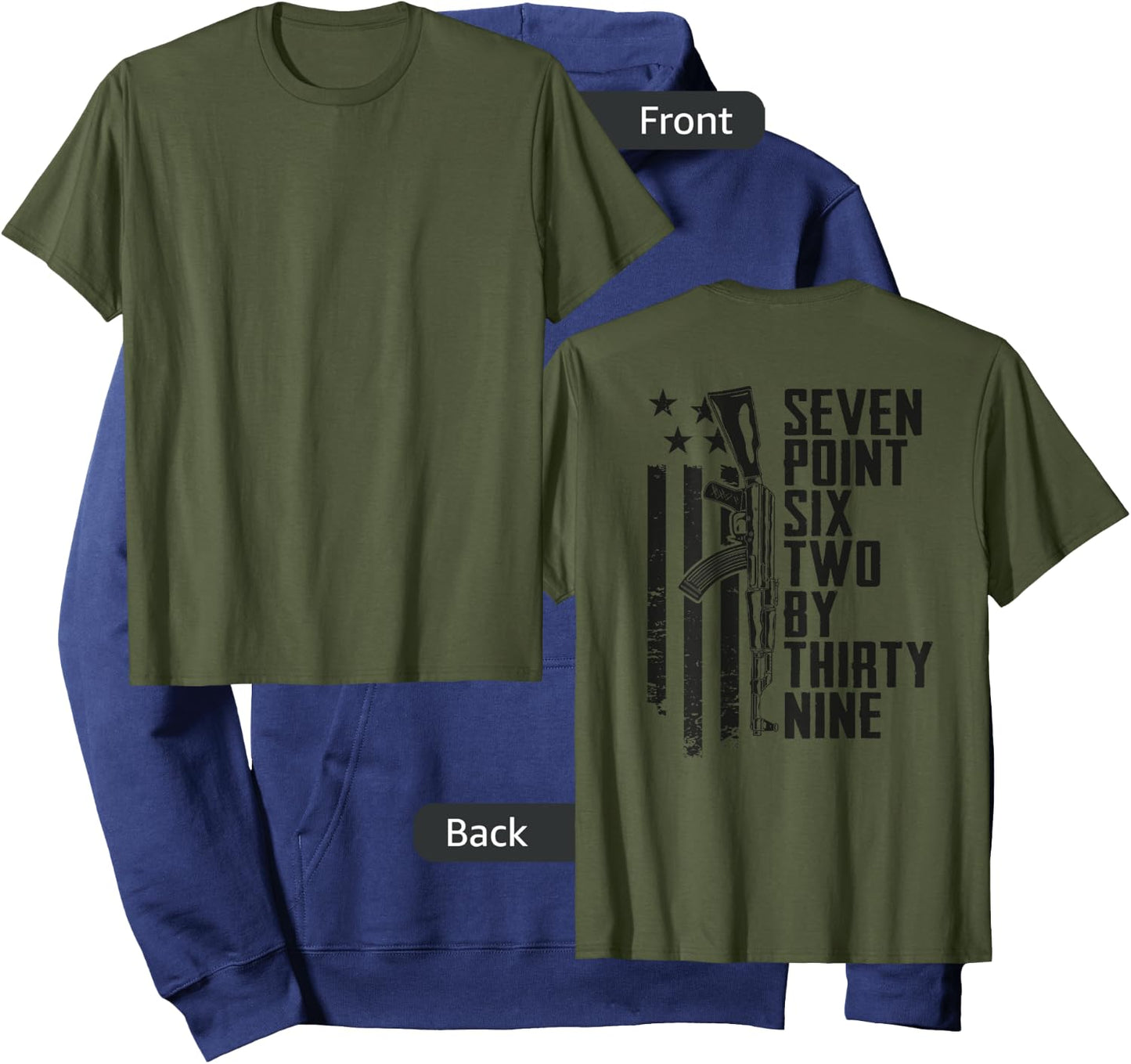 7.62x39 Seven Six Two X 39 AK47 7.62 Rifle - Camo (ON BACK) Hoodie - Hoodie | Navy