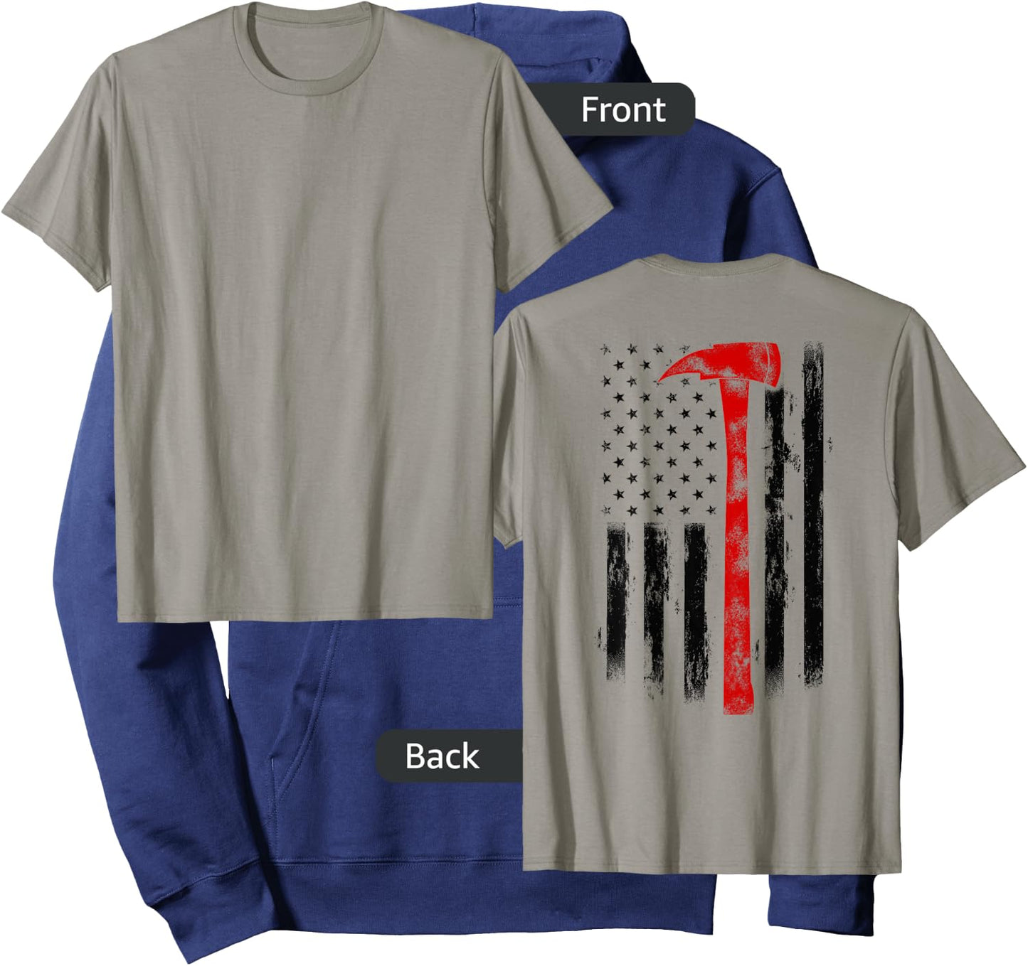 US Fireman Distressed Firefighter American Red Axe Flag Hoodie - Hoodie | Navy