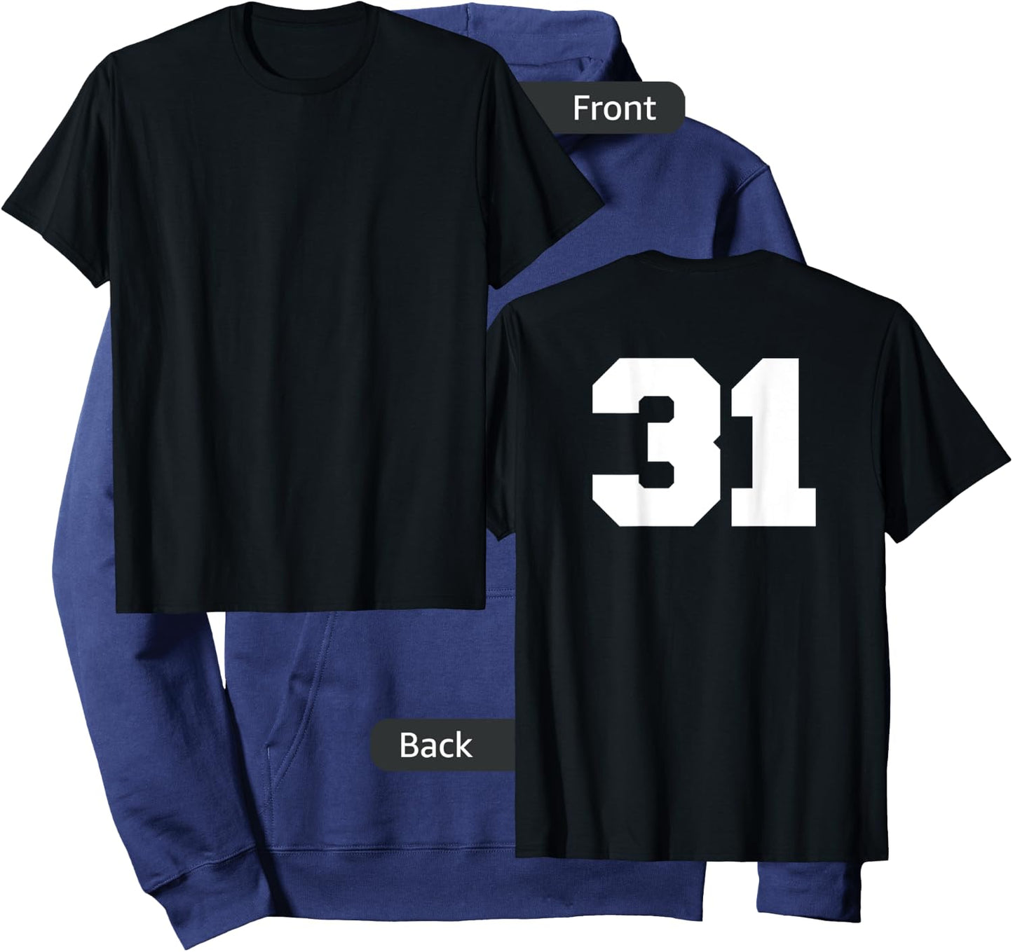 Number 31 Sports Jersey Player #31 Fan BACK PRINT Varsity Hoodie - Hoodie | Navy