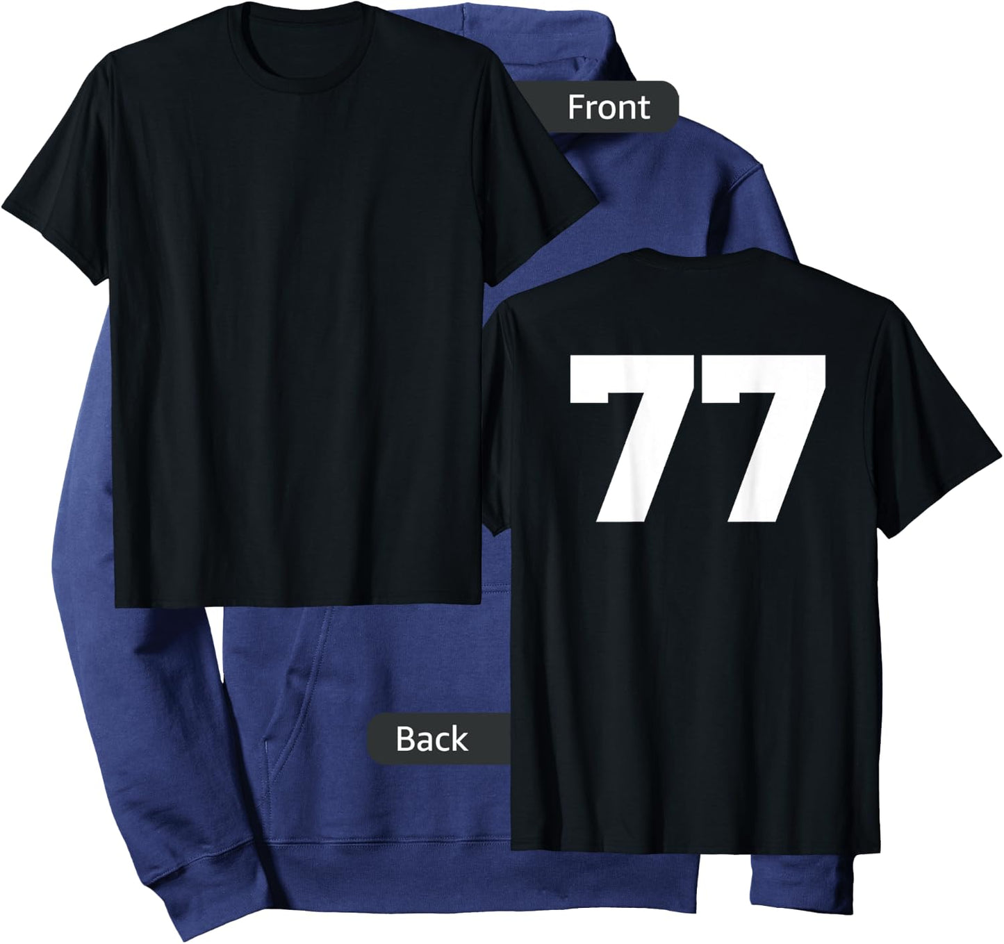 Number 77 Sports Jersey Player #77 Fan BACK PRINT Varsity Hoodie - Hoodie | Navy