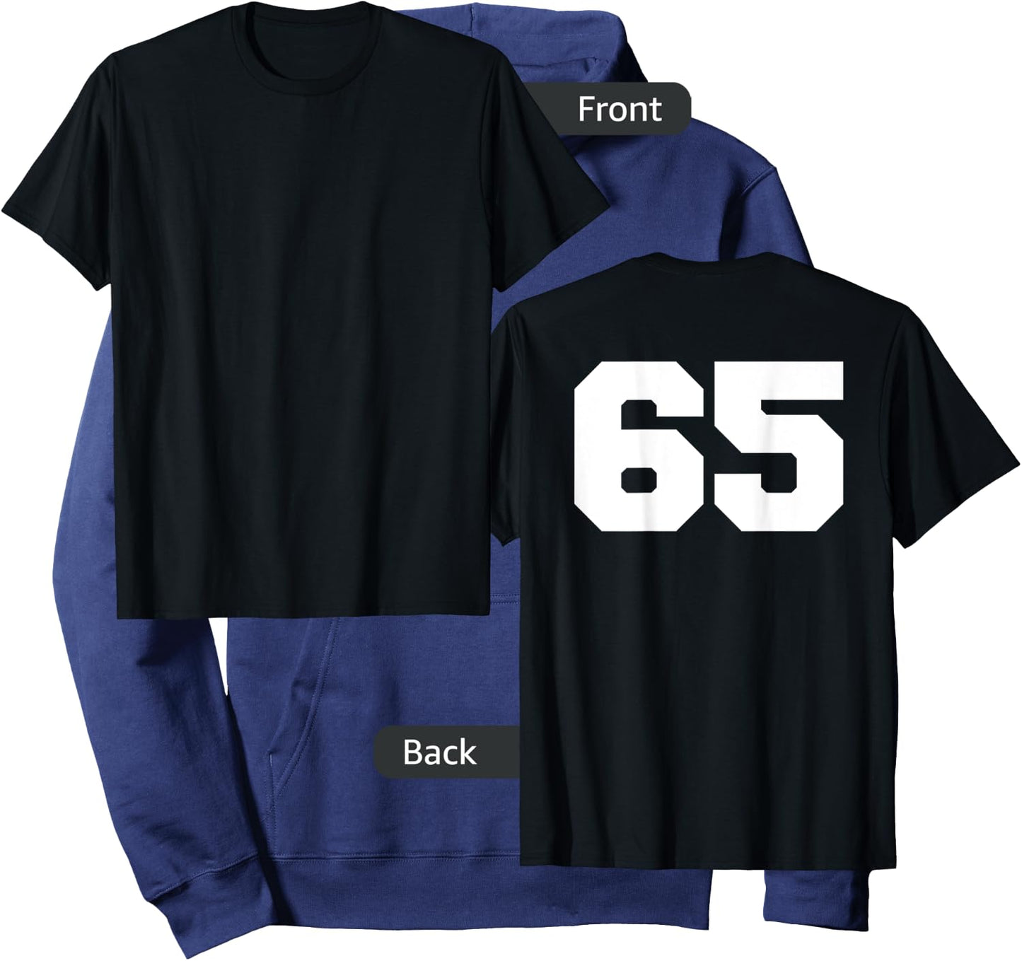 Number 65 Sports Jersey Player #65 Fan BACK PRINT Varsity Hoodie - Hoodie | Navy