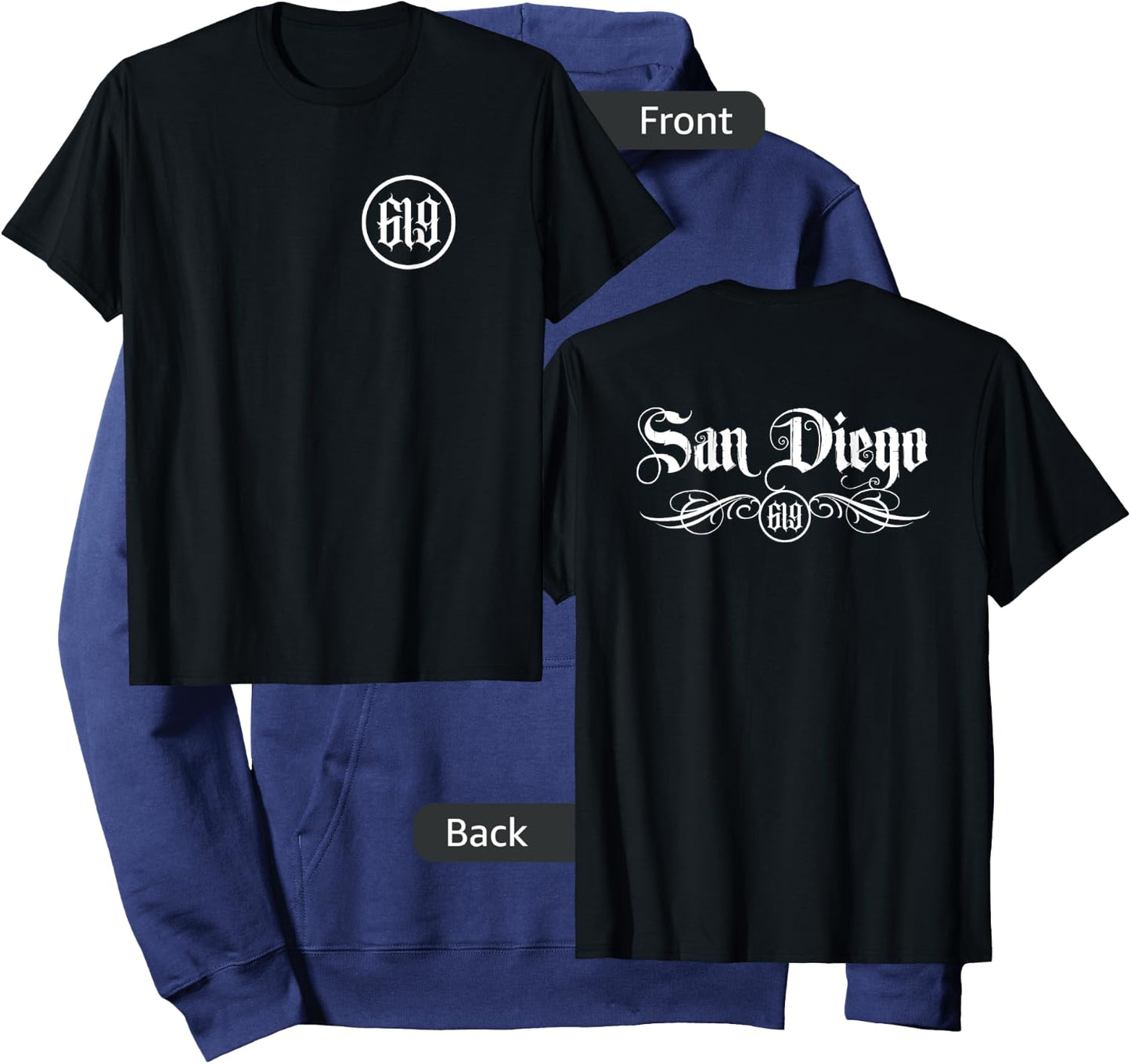 San Diego Area Code 619 Chicano Lettering Hispanic 2 Sided Hoodie - Hoodie | Navy