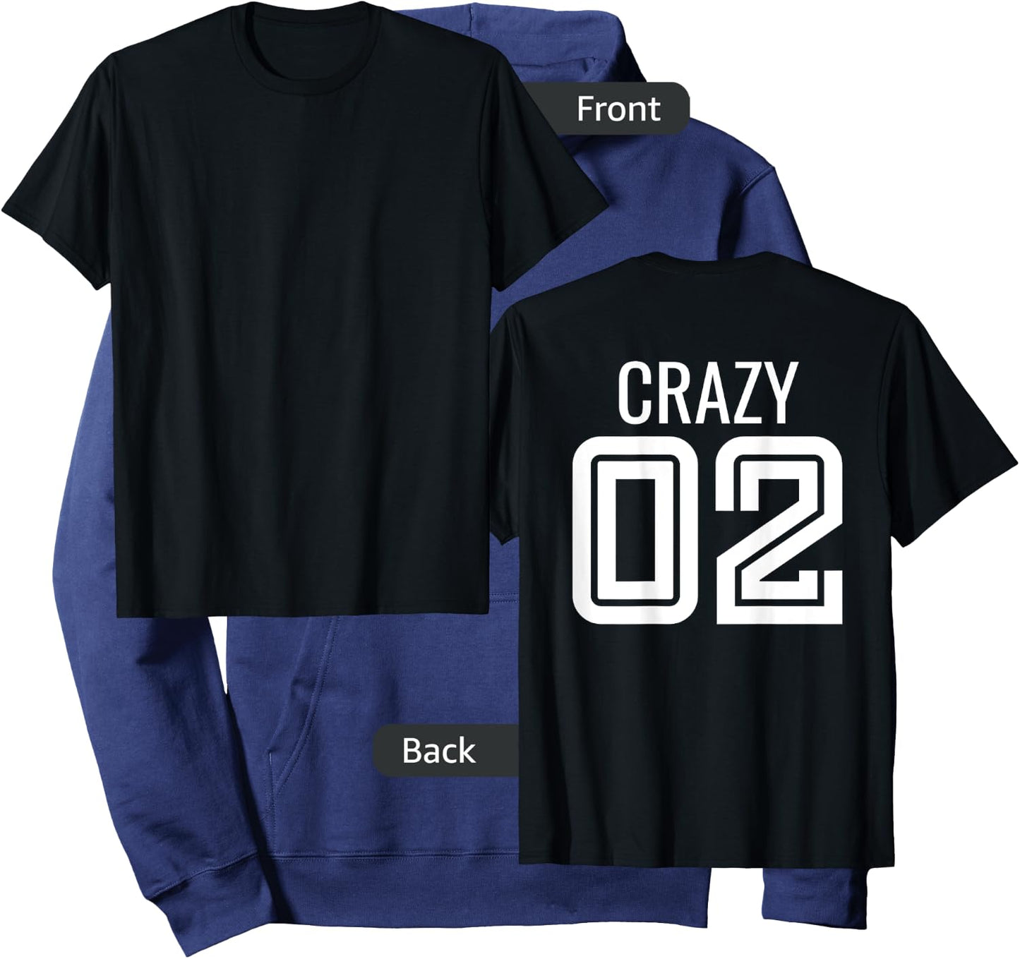 Crazy 3 Funny Three Group Matching Bff - Image On Back Of Hoodie - Hoodie | Navy