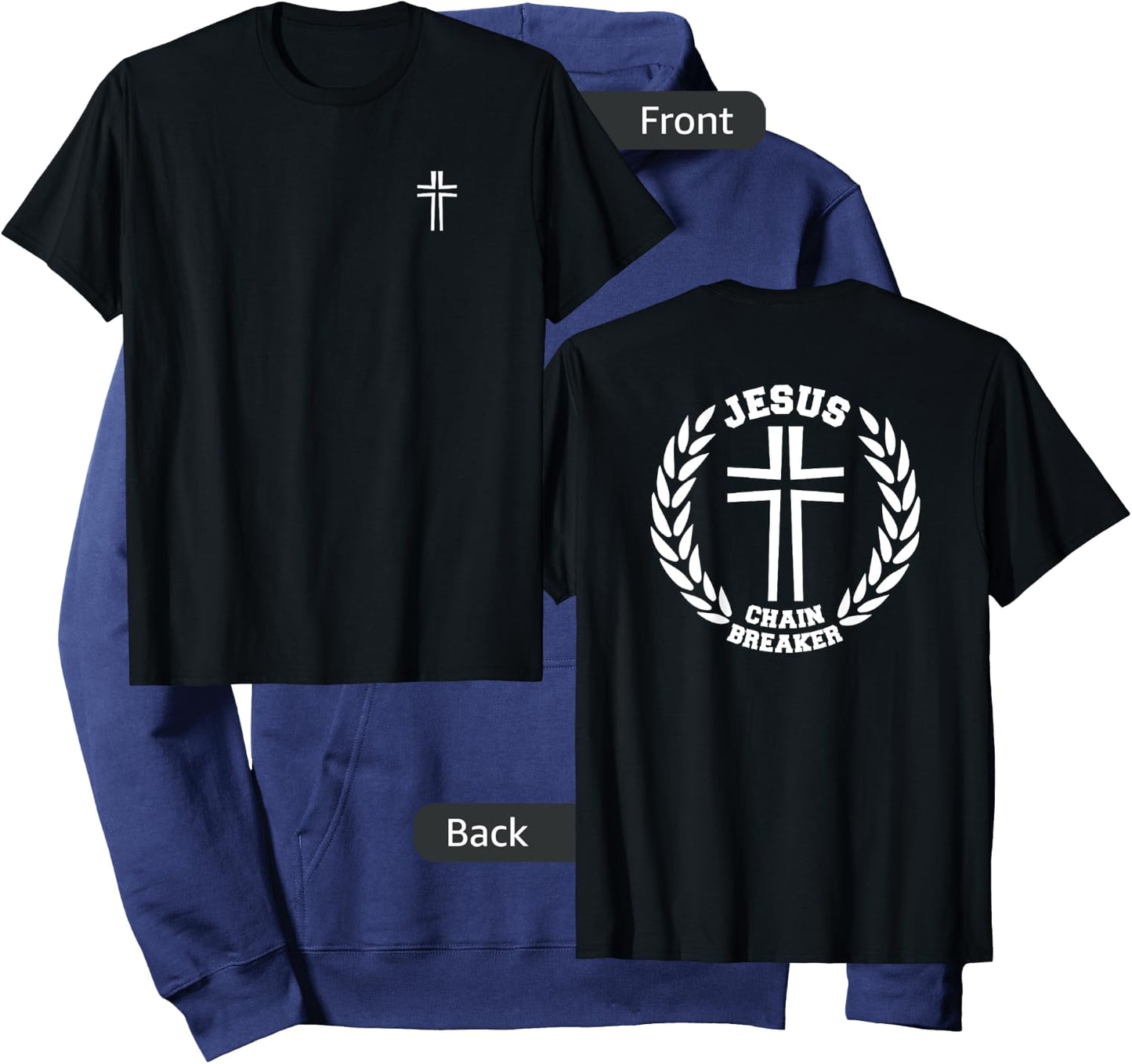 Jesus Theme Christian Clothing - Back Graphic, Logo Front Hoodie - Hoodie | Navy