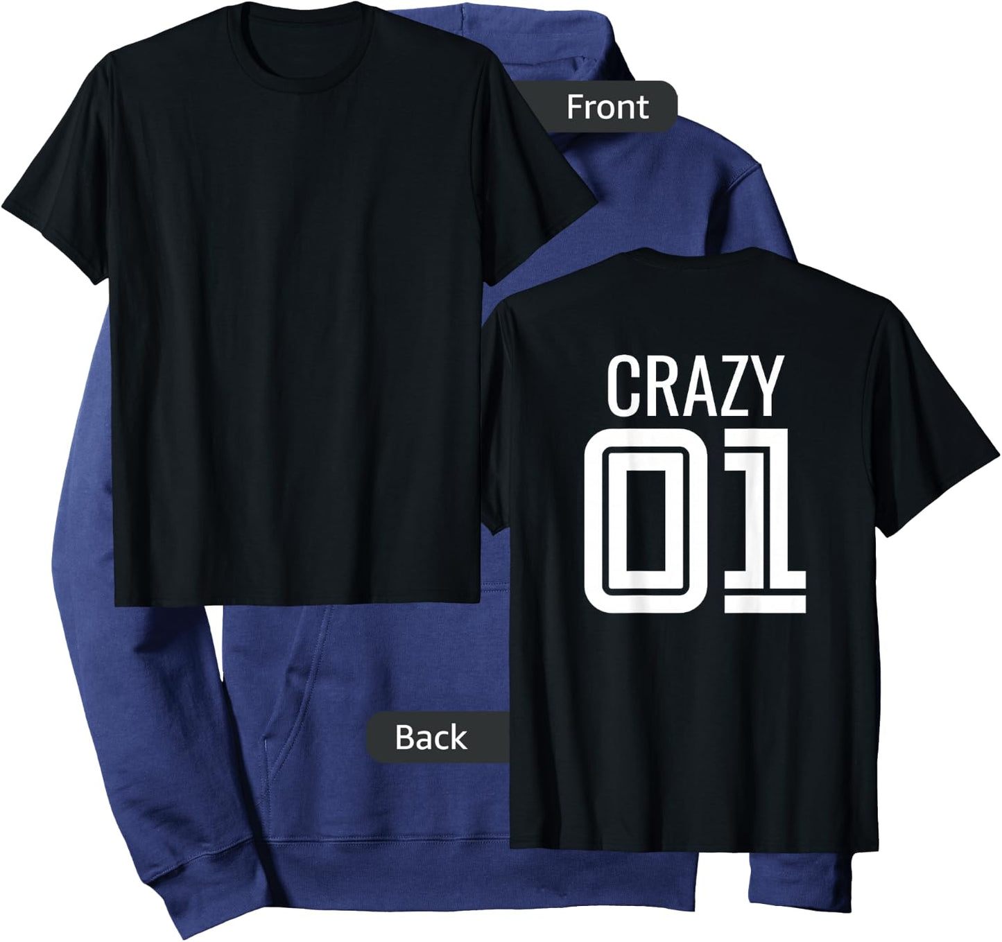 Crazy 3 Funny Three Group Matching Bff - Image On Back Of Hoodie - Hoodie | Navy