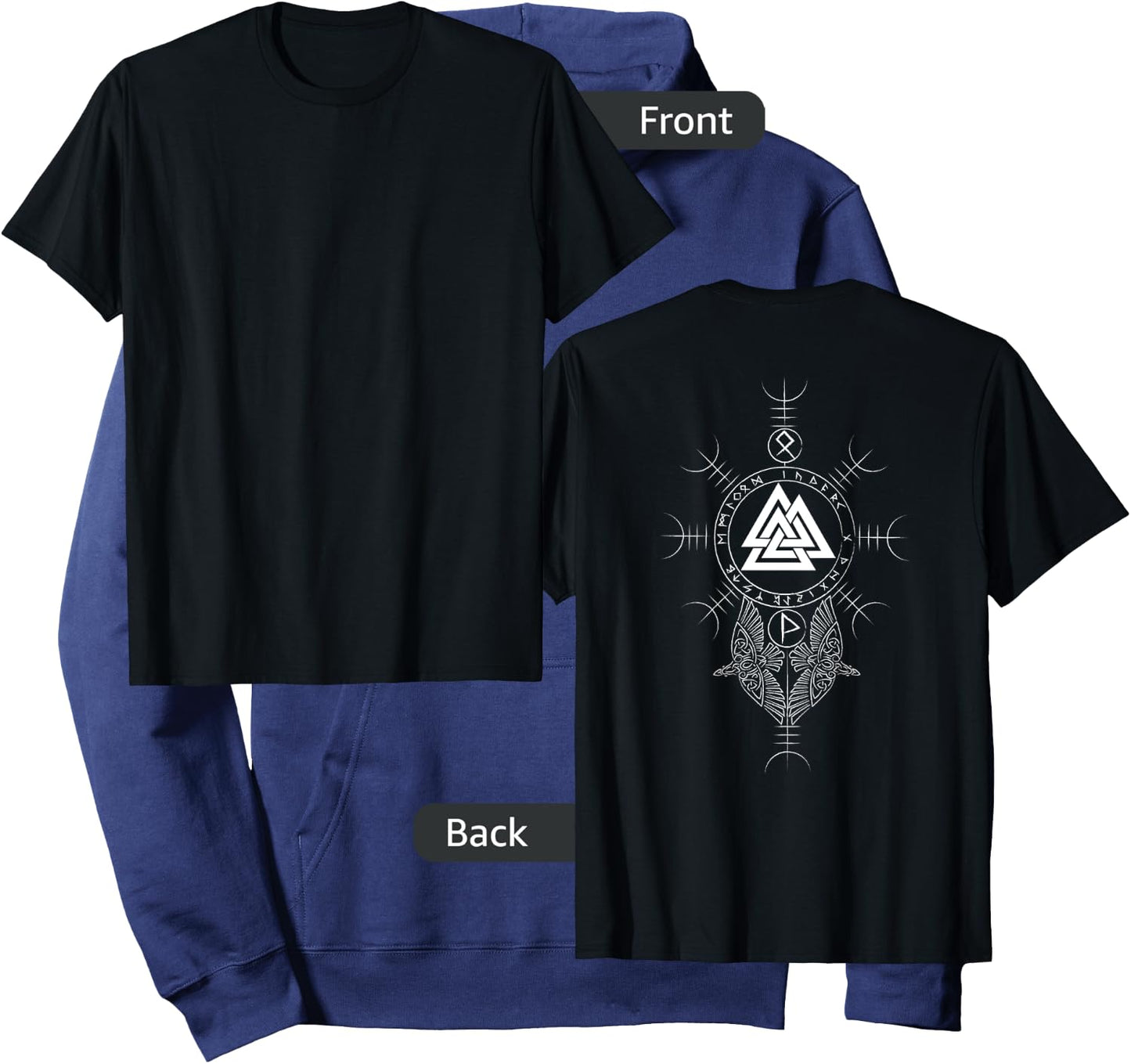 Classic Viking Symbols - Valknut - Aegishjalmur (on back) Hoodie - Hoodie | Navy