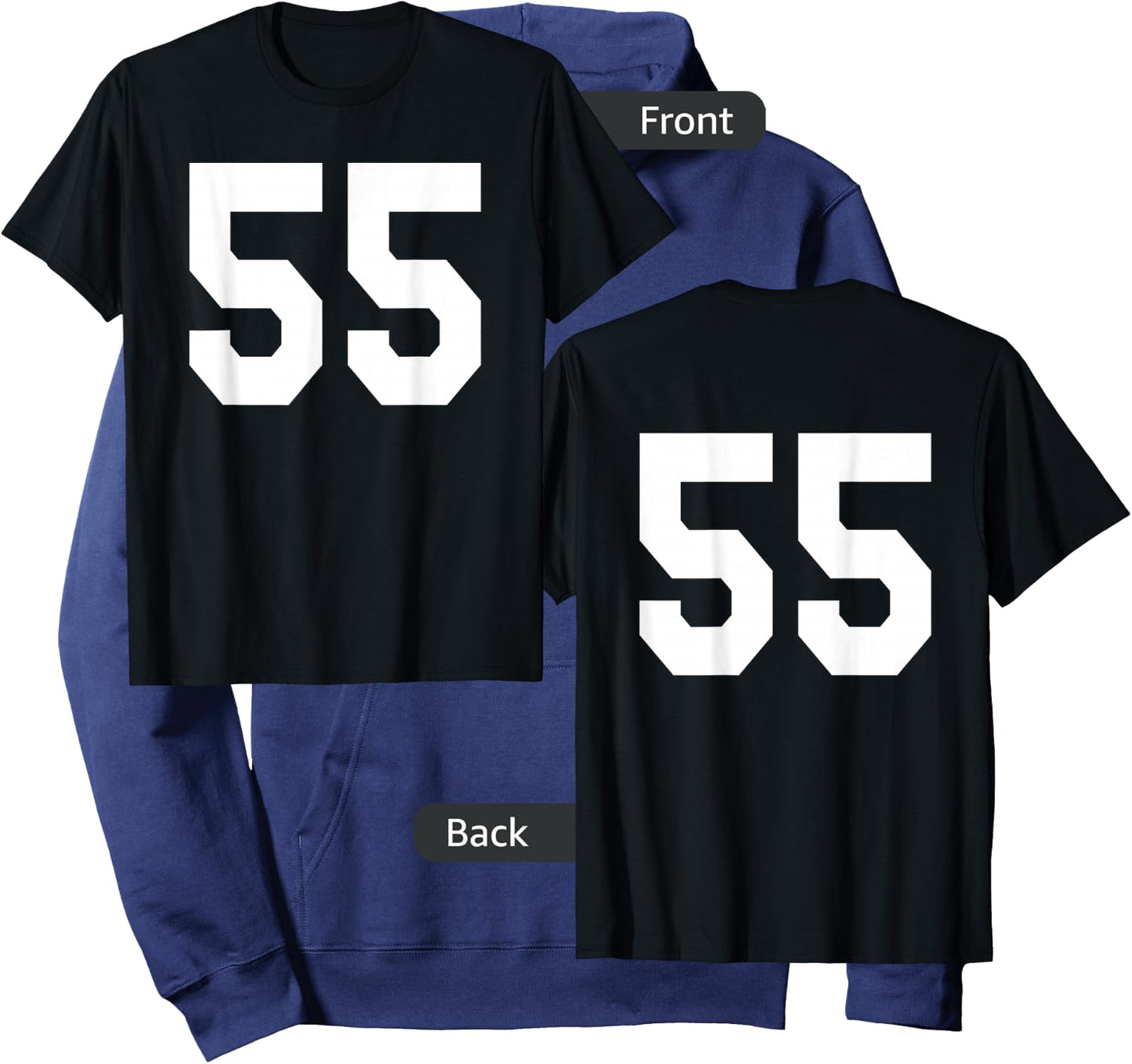 Number 55 Sports Jersey Front and Back Team Player Hoodie - Hoodie | Navy