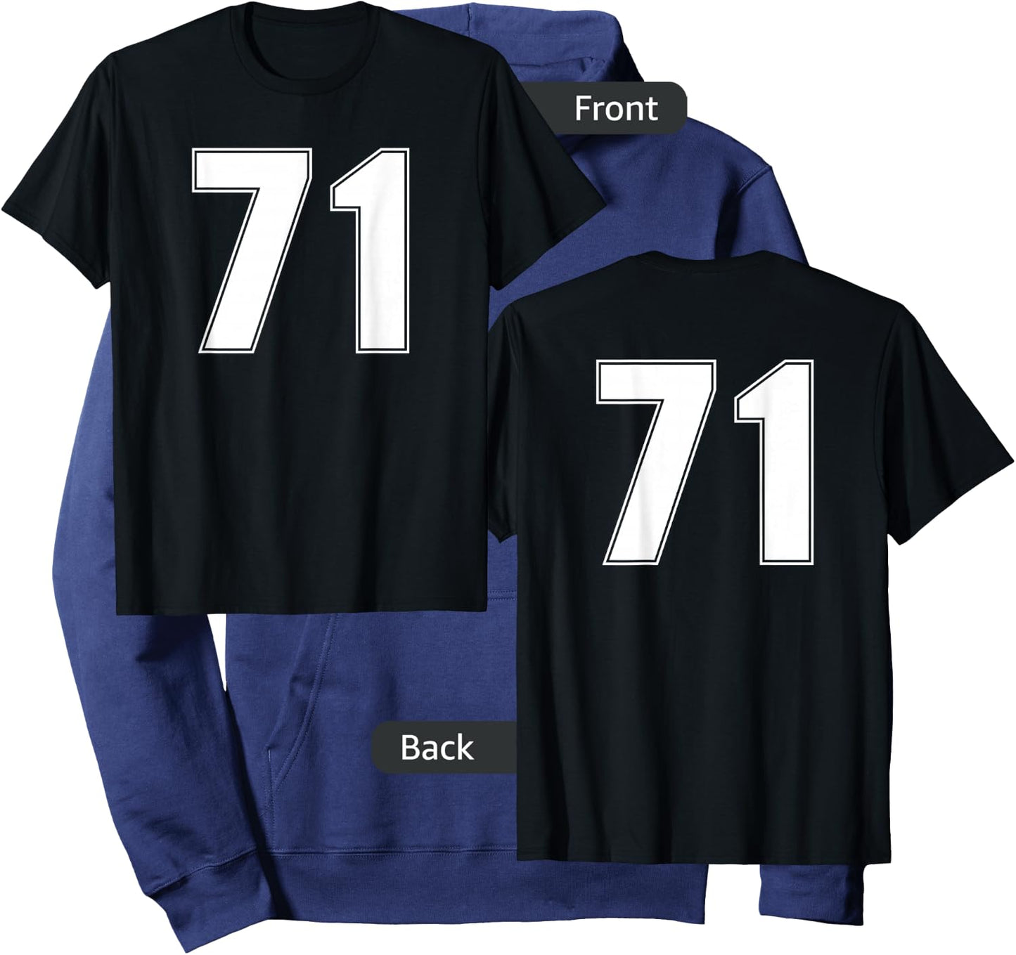 Number 71 Seventy One Year Sport Jersey #71 Front & Back Hoodie - Hoodie | Navy