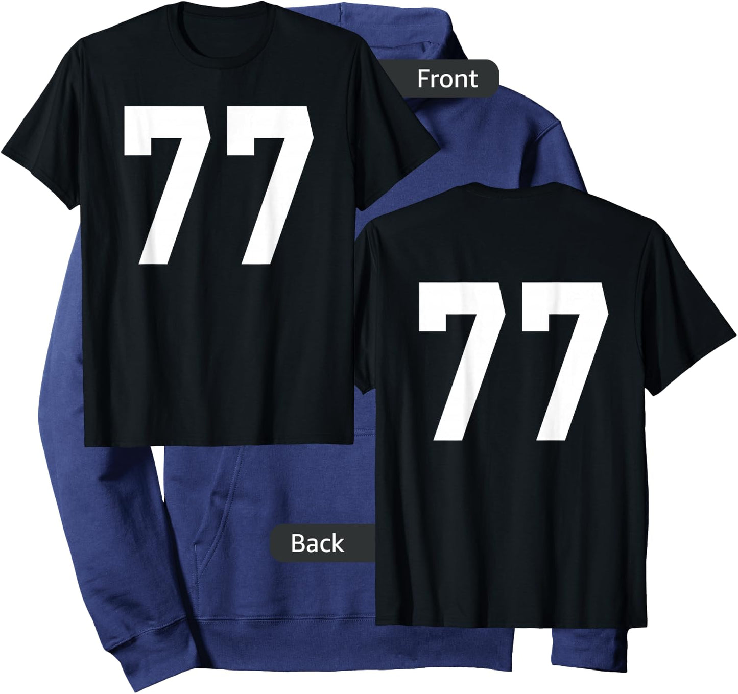 Number 77 Sports Jersey Front and Back Team Player Hoodie - Hoodie | Navy