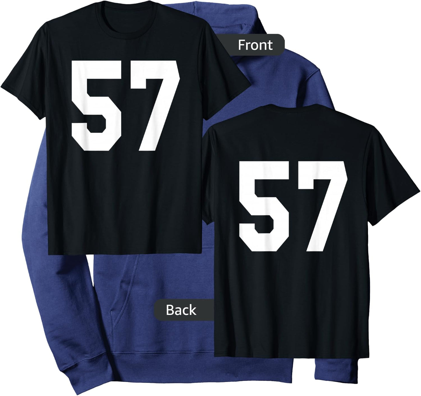 Number 57 Sports Jersey Front and Back Team Player Hoodie - Hoodie | Navy