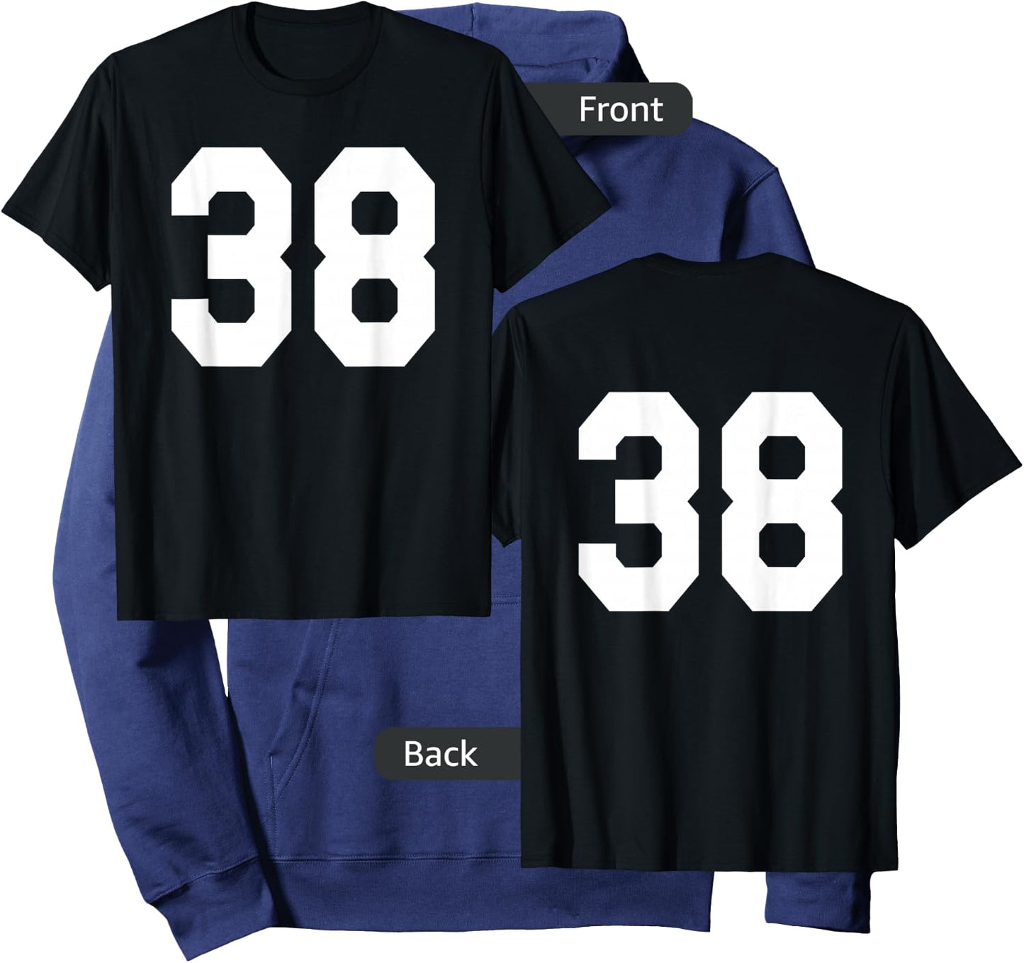 Number 38 Sports Jersey Front and Back Team Player Hoodie - Hoodie | Navy