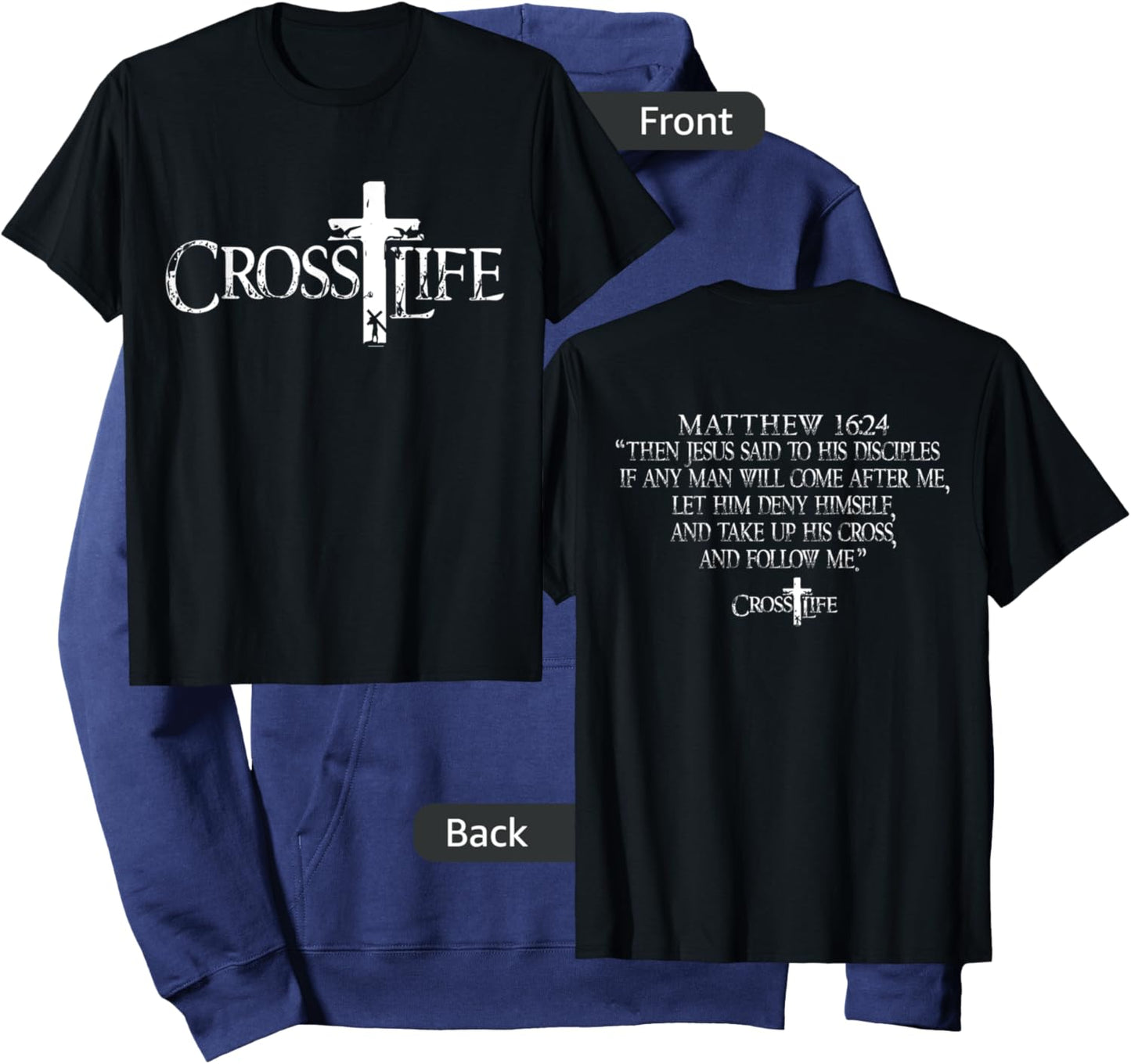 Cross Life Matthew 16:24 Take up your Cross Christian Hoodie - Hoodie | Navy