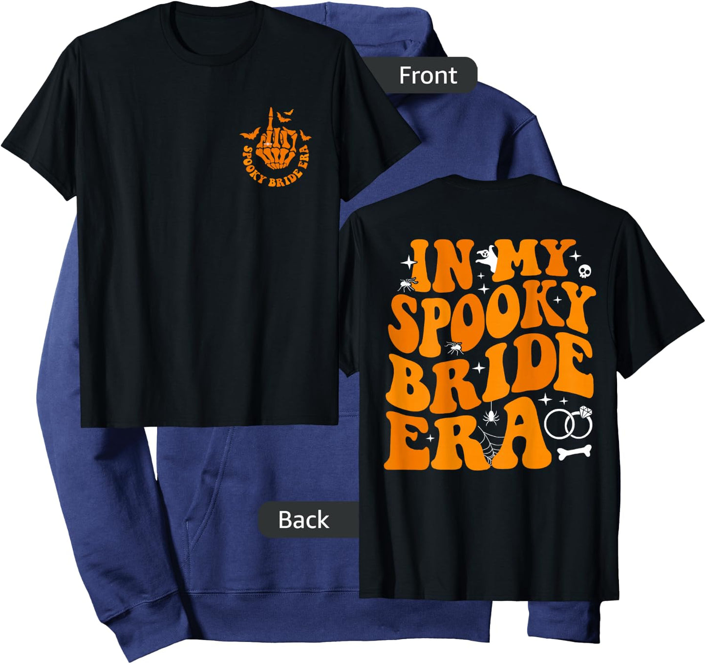 Groovy In My Spooky Bride Era Retro Halloween Bachelorette Hoodie - Hoodie | Navy