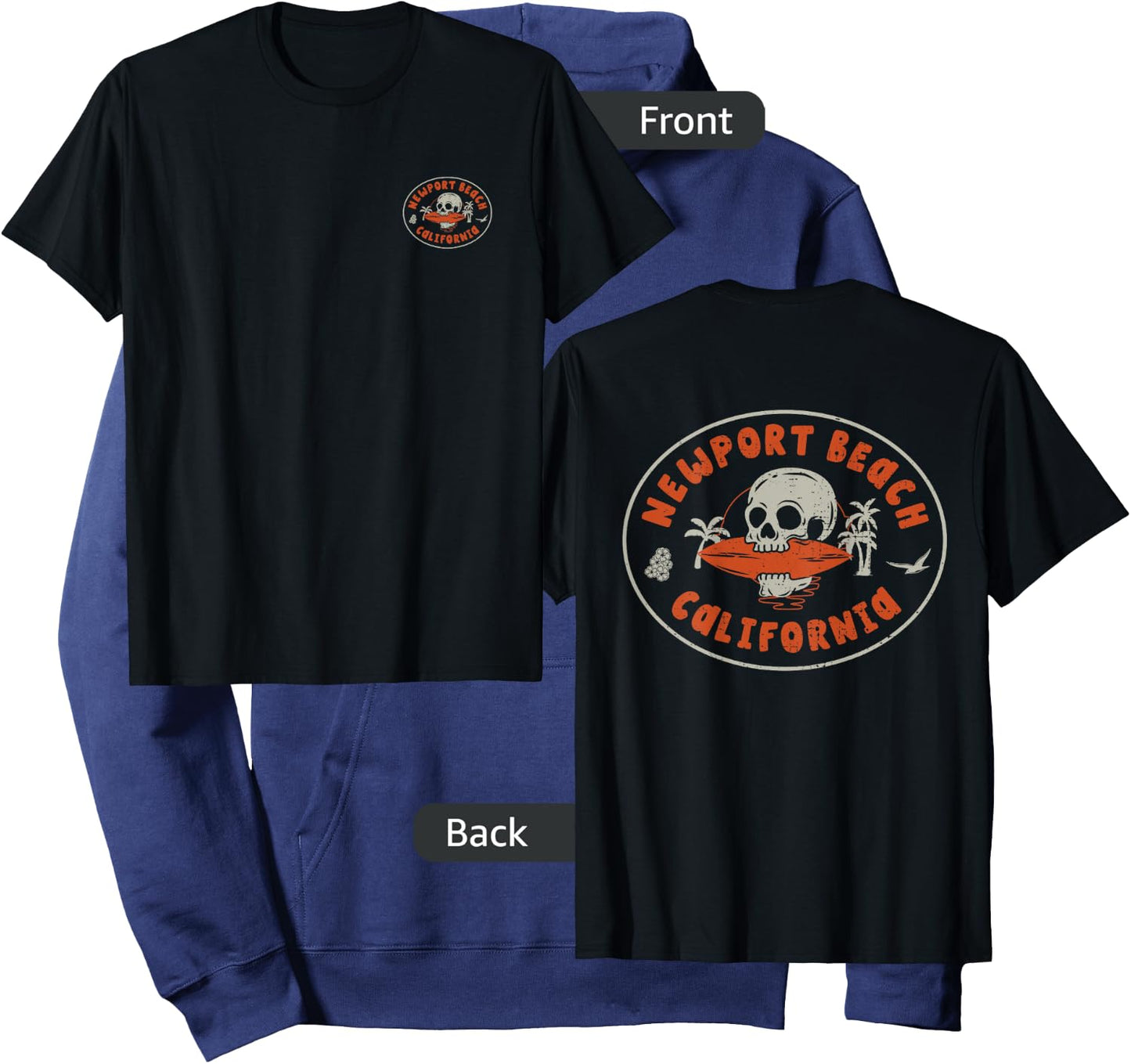 Newport Beach California CA Retro Surfer Beach Front & Back Hoodie - Hoodie | Navy