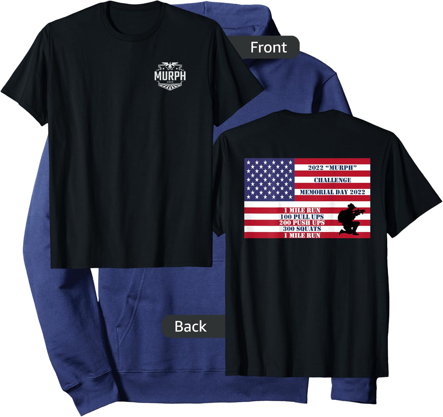 Murph Workout Challenge 2022 Memorial Day WOD T shirt back Hoodie - Hoodie | Navy