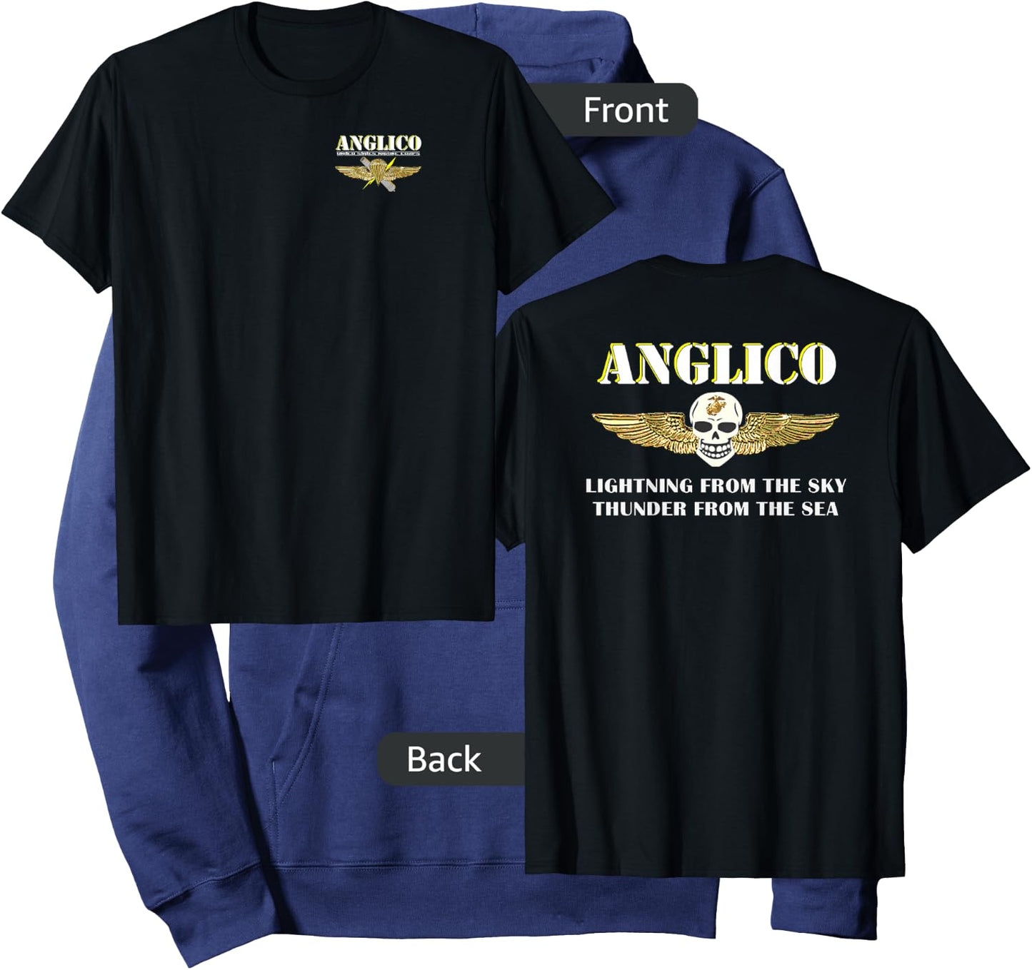 Out of Uniform ANGLICO Eagle Globe Anchor Veteran Adults Black Hoodie - Hoodie | Navy
