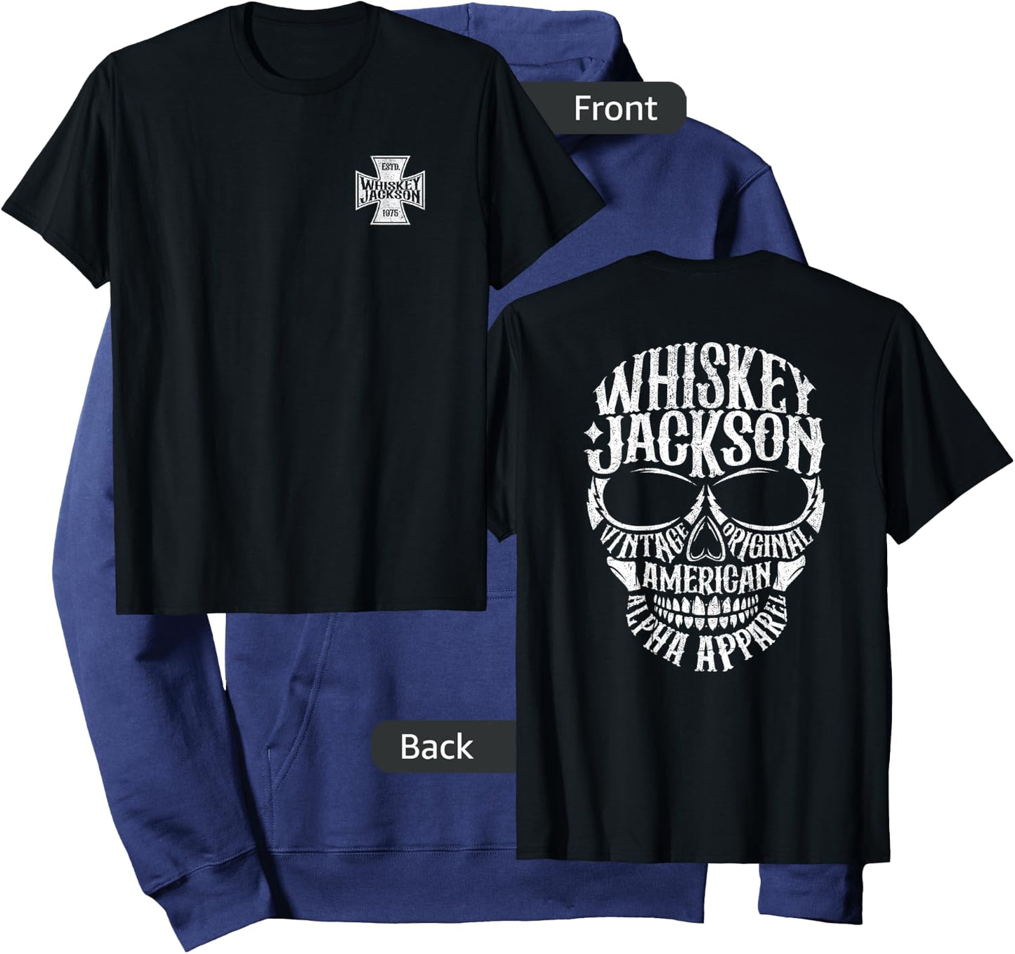Whiskey Jackson Vintage Maltese Cross Front Skull Back Print Hoodie - Hoodie | Navy