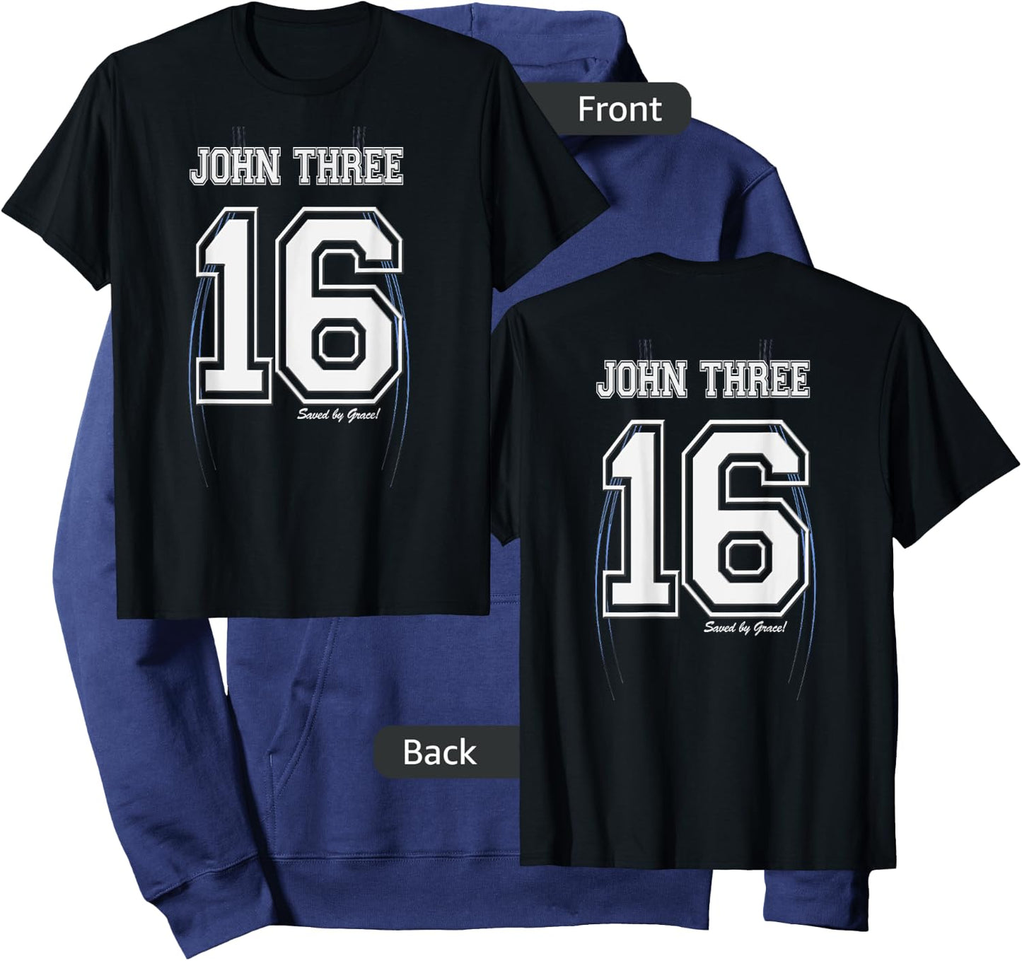 John Three 16 Christian Bible Jersey Style Double Sided T Hoodie - Hoodie | Navy