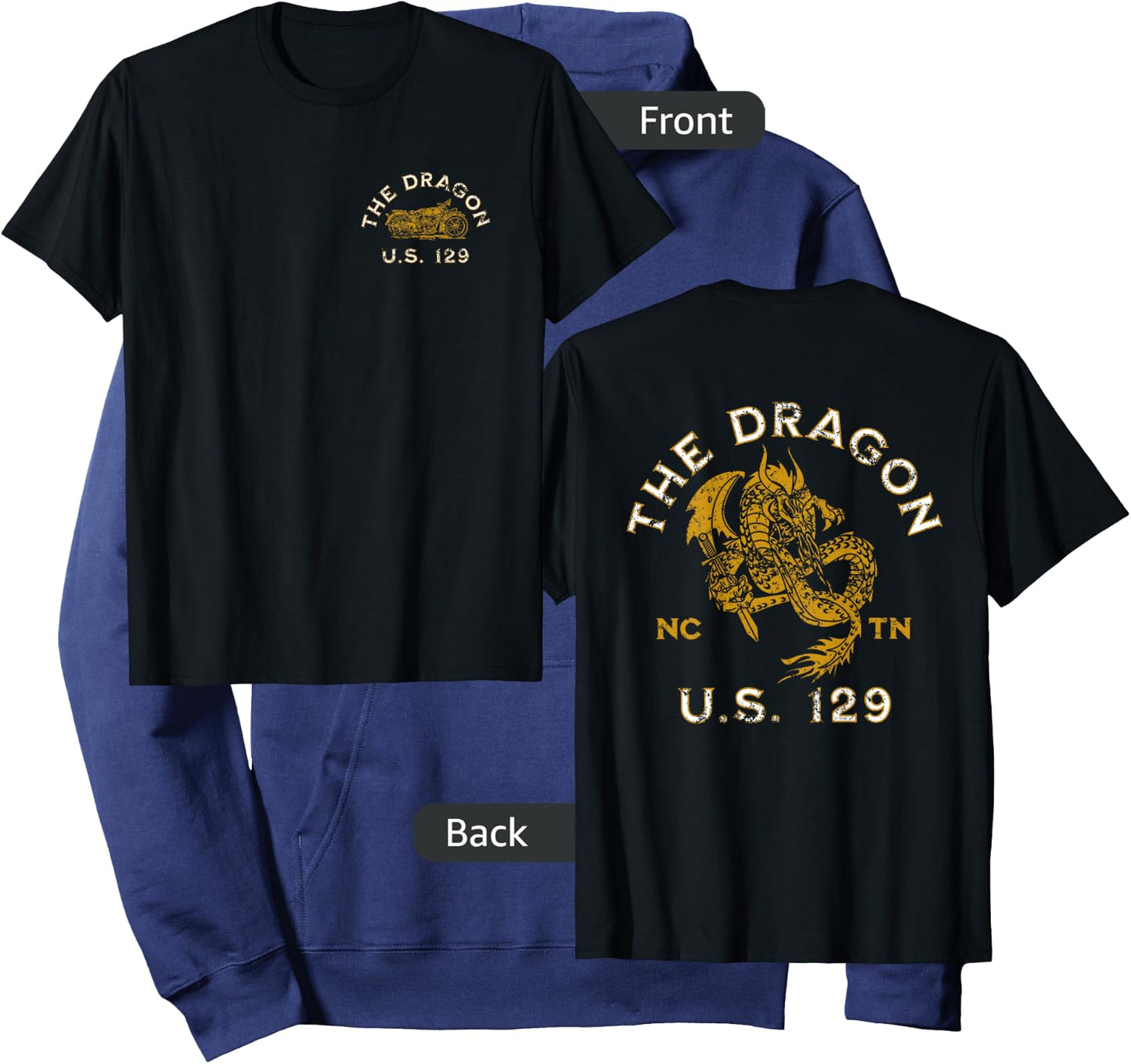 The Dragon US 129 Highway in NC and TN USA Distressed Design Hoodie - Hoodie | Navy