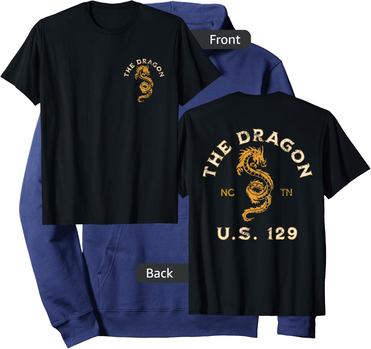 Biker Designs for the Motorcycle Rider Enthusiast -Adults Black Distressed Dragon Design Small Hoodie - Hoodie | Navy