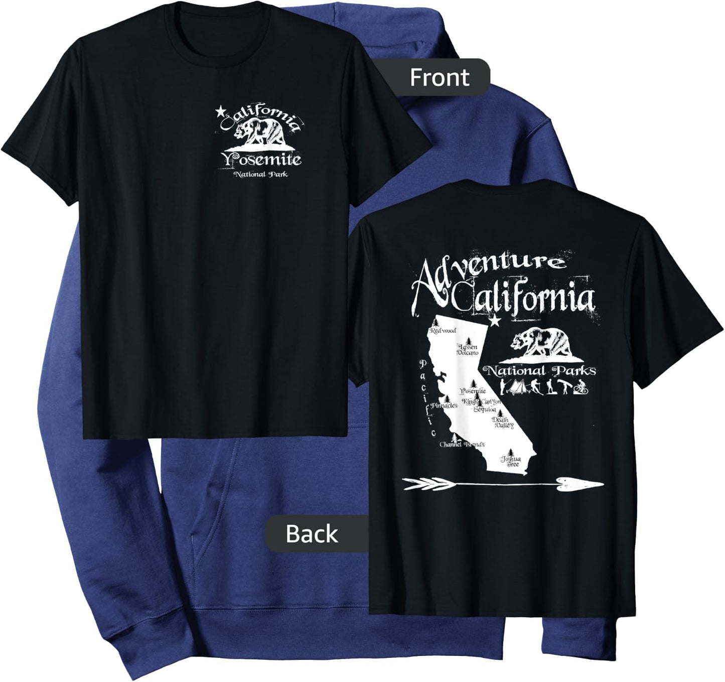 Yosemite California National Parks Map Front & Back Souvenir Hoodie - Hoodie | Navy