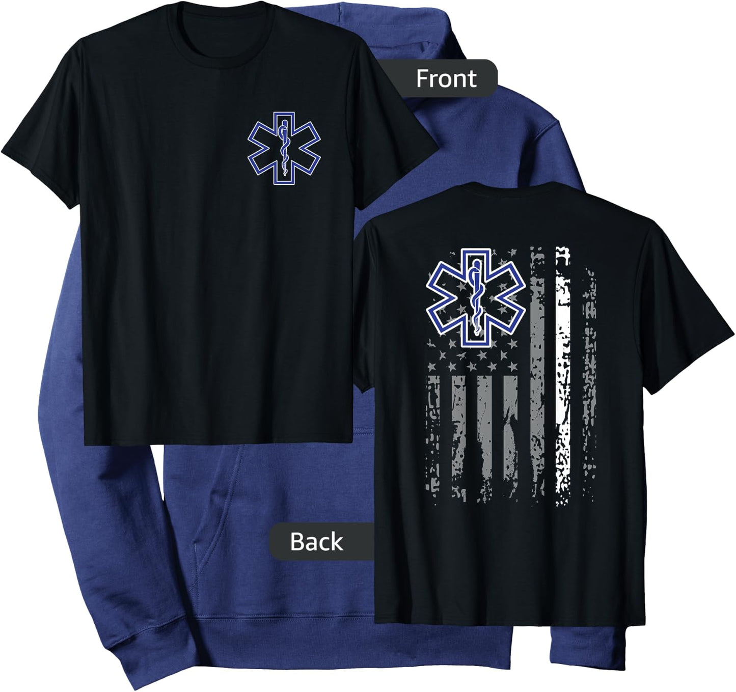 EMS EMT Paramedic Thin White Line Two Sided EMT EMS Gift Hoodie - Hoodie | Navy