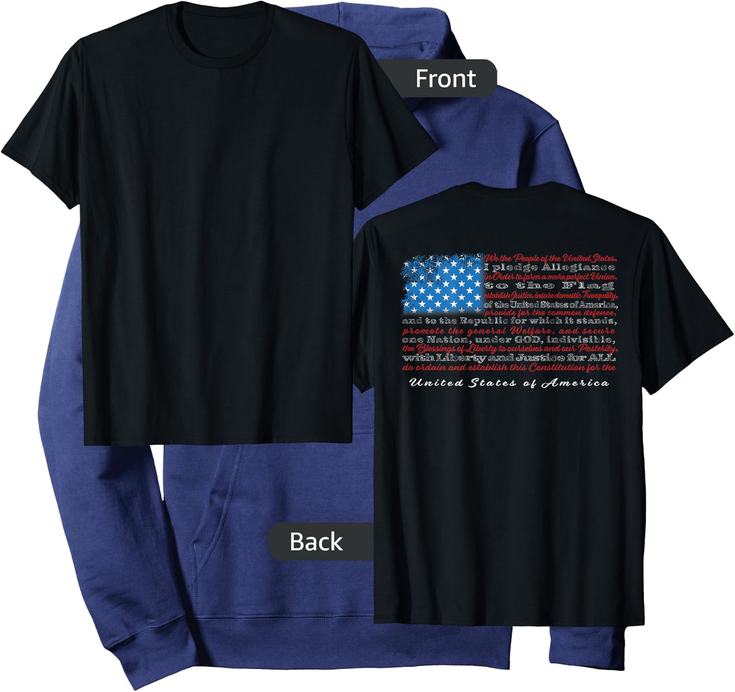 US Flag with Constitution Preamble and Pledge of Allegiance Hoodie - Hoodie | Navy